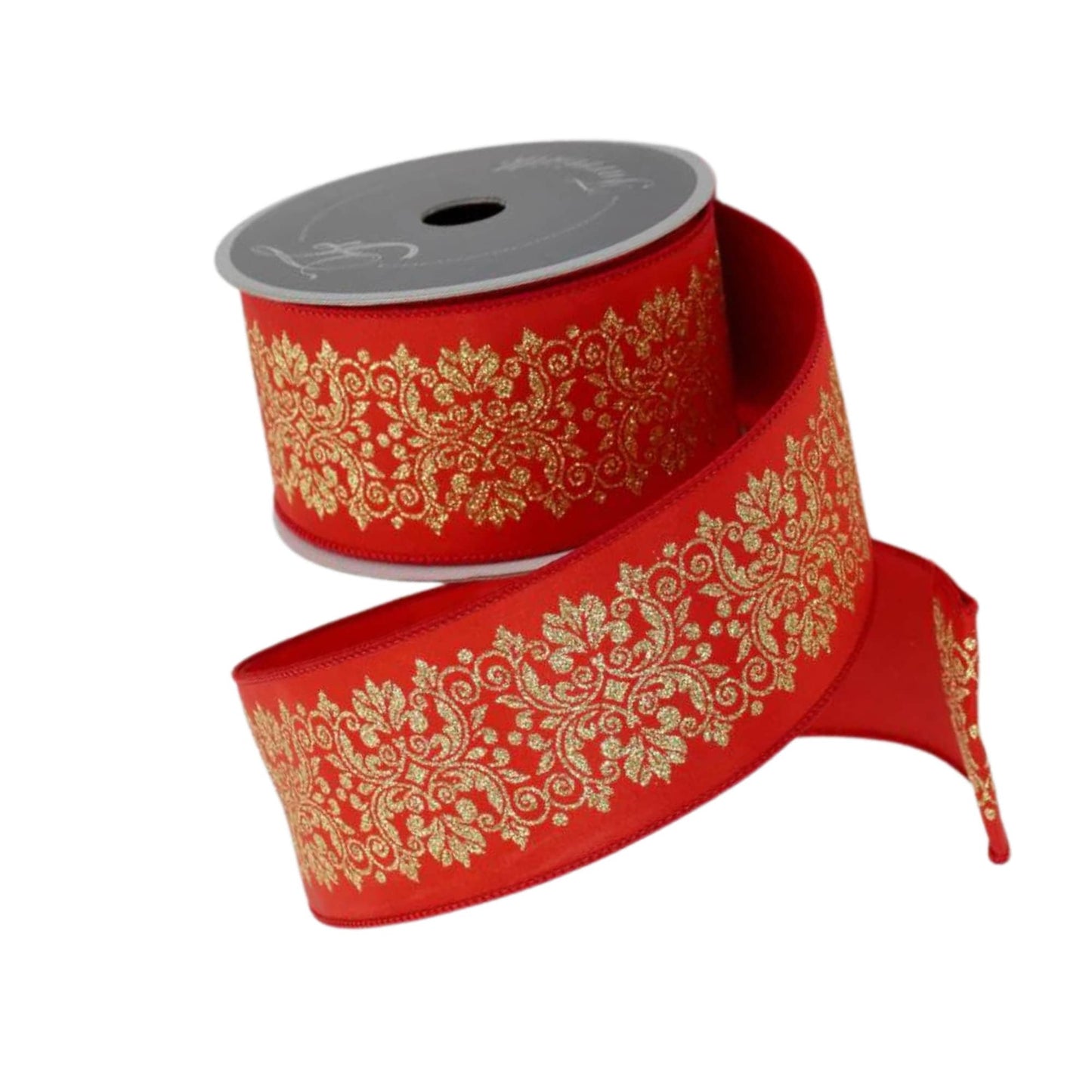 2.5" Farrisilk Red and Gold Kingston Manor Wired Ribbon, Red Gold Christmas Ribbon, Ribbon for Christmas Tree