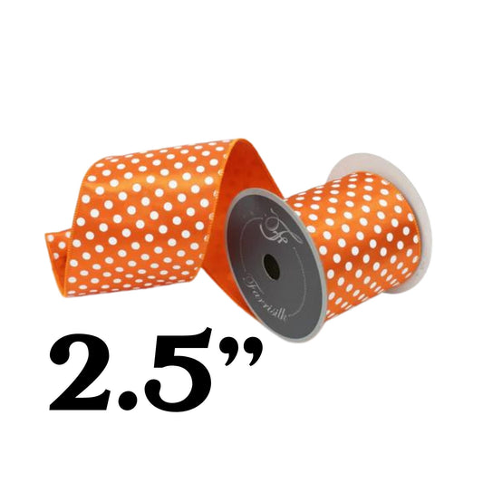 2.5" Orange & White Mini Dots, Farrisilk Ribbon, Polka Dot RIbbon