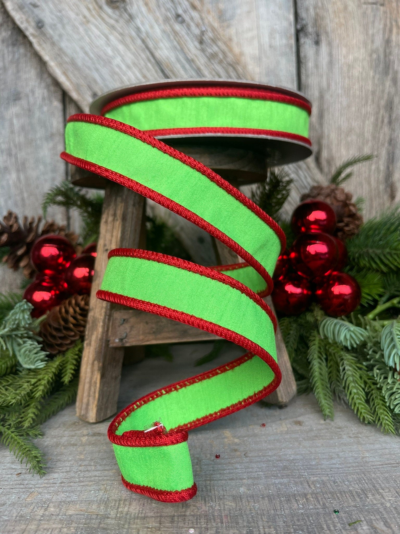 1" Red Green Accent Cord, Farrisilk Ribbon, Green and Red RIbbon