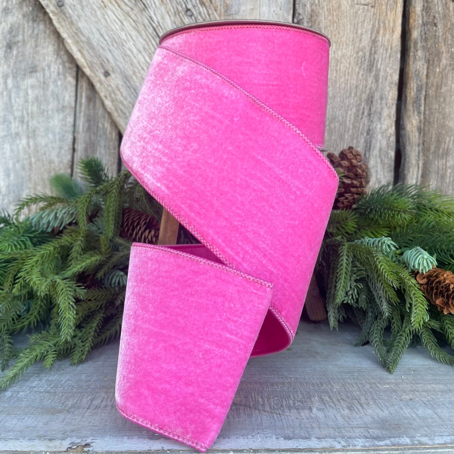 4" Bubble Gum Pink Velvet Ribbon, Wired Velvet Ribbon, 4 inch Velvet Ribbon