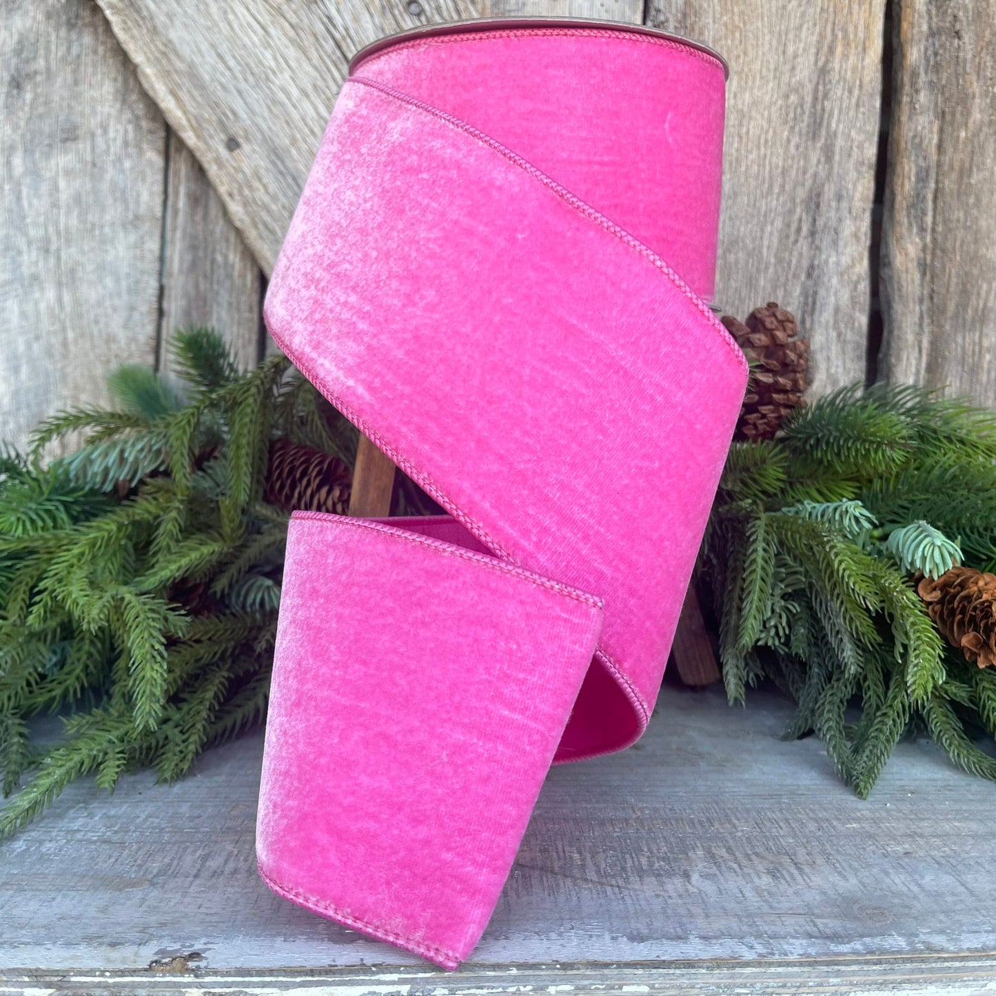 4" Bubble Gum Pink Velvet Ribbon, Wired Velvet Ribbon, 4 inch Velvet Ribbon