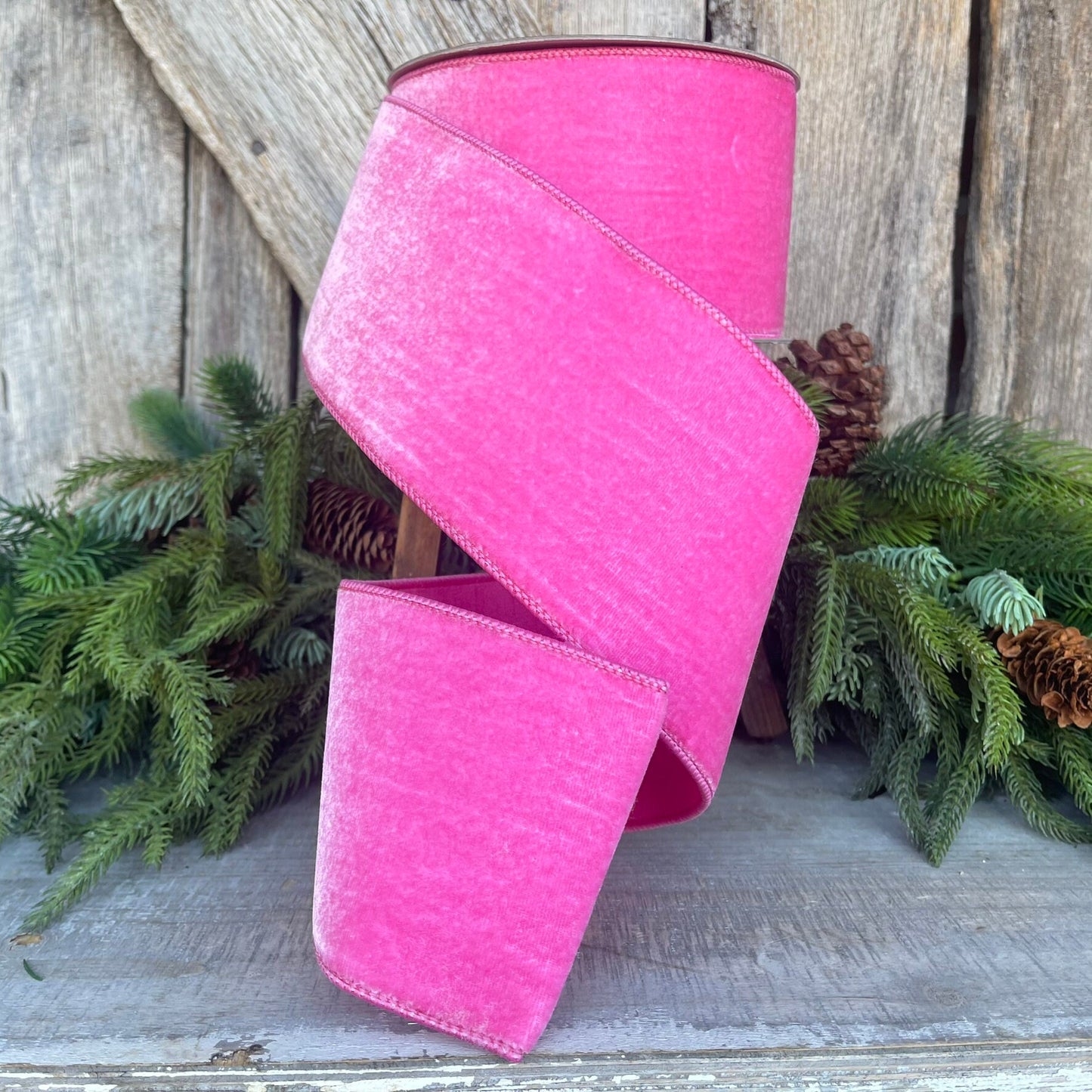 4" Bubble Gum Pink Velvet Ribbon, Wired Velvet Ribbon, 4 inch Velvet Ribbon