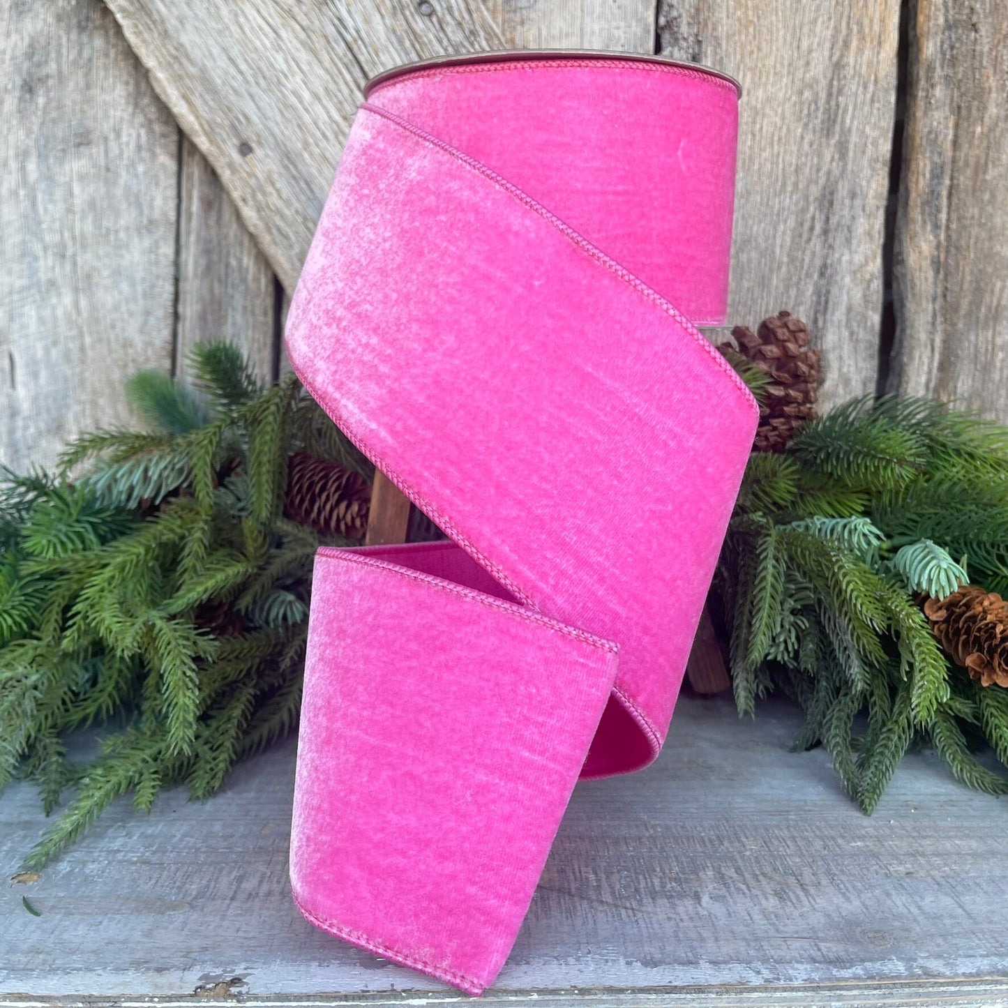 4" Bubble Gum Pink Velvet Ribbon, Wired Velvet Ribbon, 4 inch Velvet Ribbon