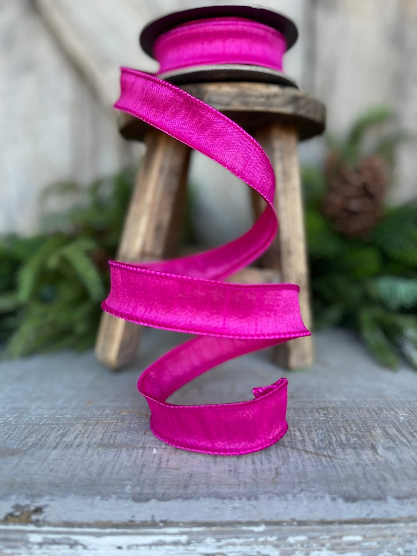 7/8" Hot Pink Dupioni Ribbon, Wired Ribbon,Narrow Ribbon,Skinny Ribbon, Ribbon for Bows