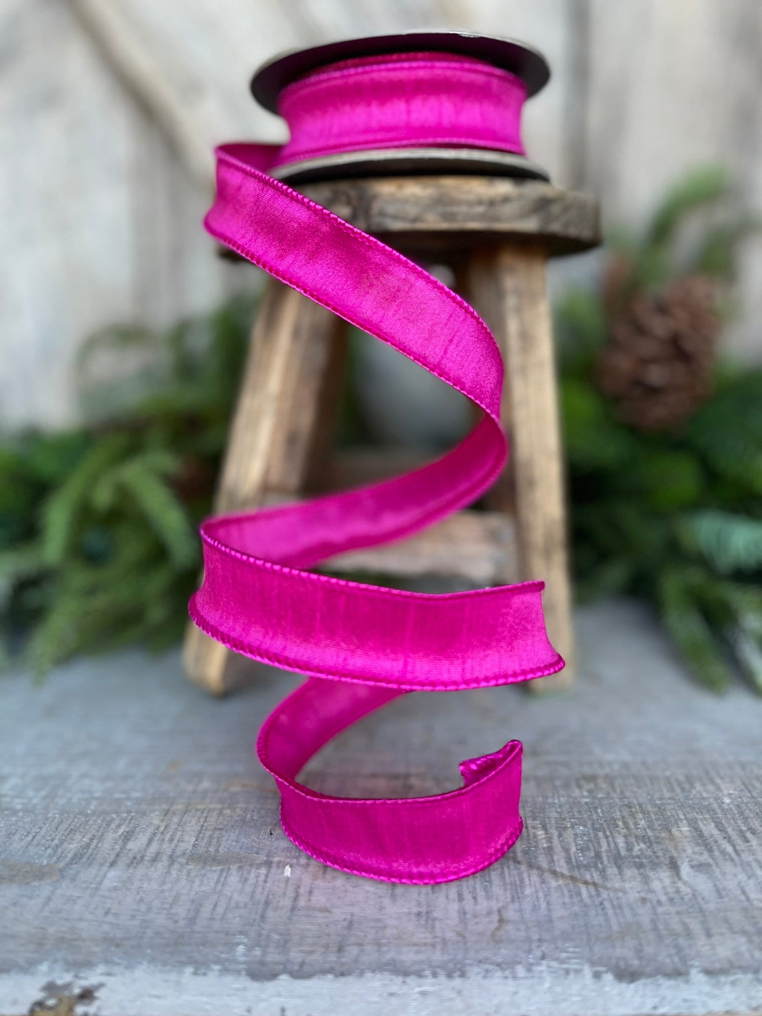 7/8" Hot Pink Dupioni Ribbon, Wired Ribbon,Narrow Ribbon,Skinny Ribbon, Ribbon for Bows