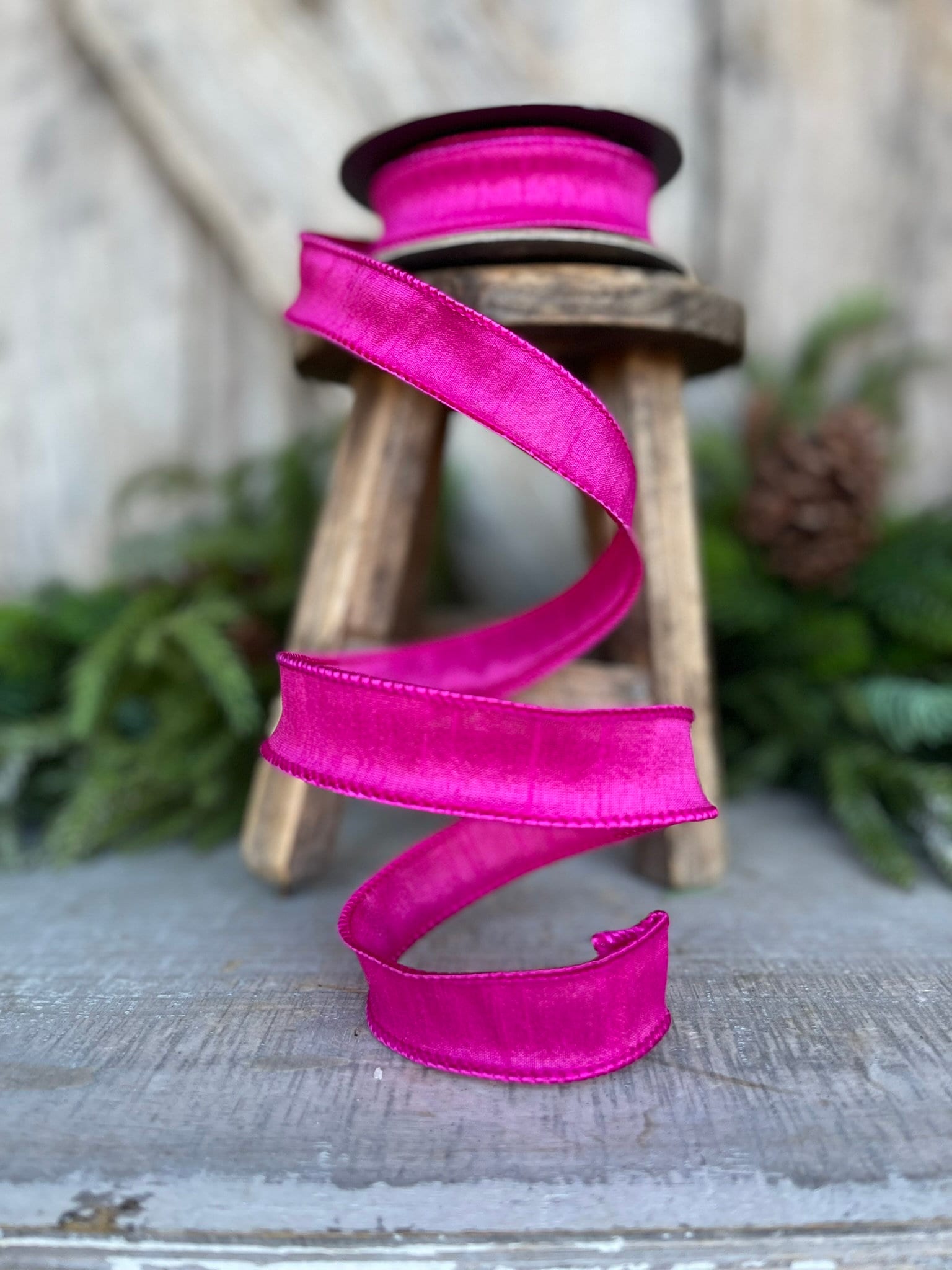 7/8" Hot Pink Dupioni Ribbon, Wired Ribbon,Narrow Ribbon,Skinny Ribbon, Ribbon for Bows