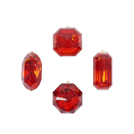 Red Jewel Ornament Set of 4, REd Jewel Ornaments