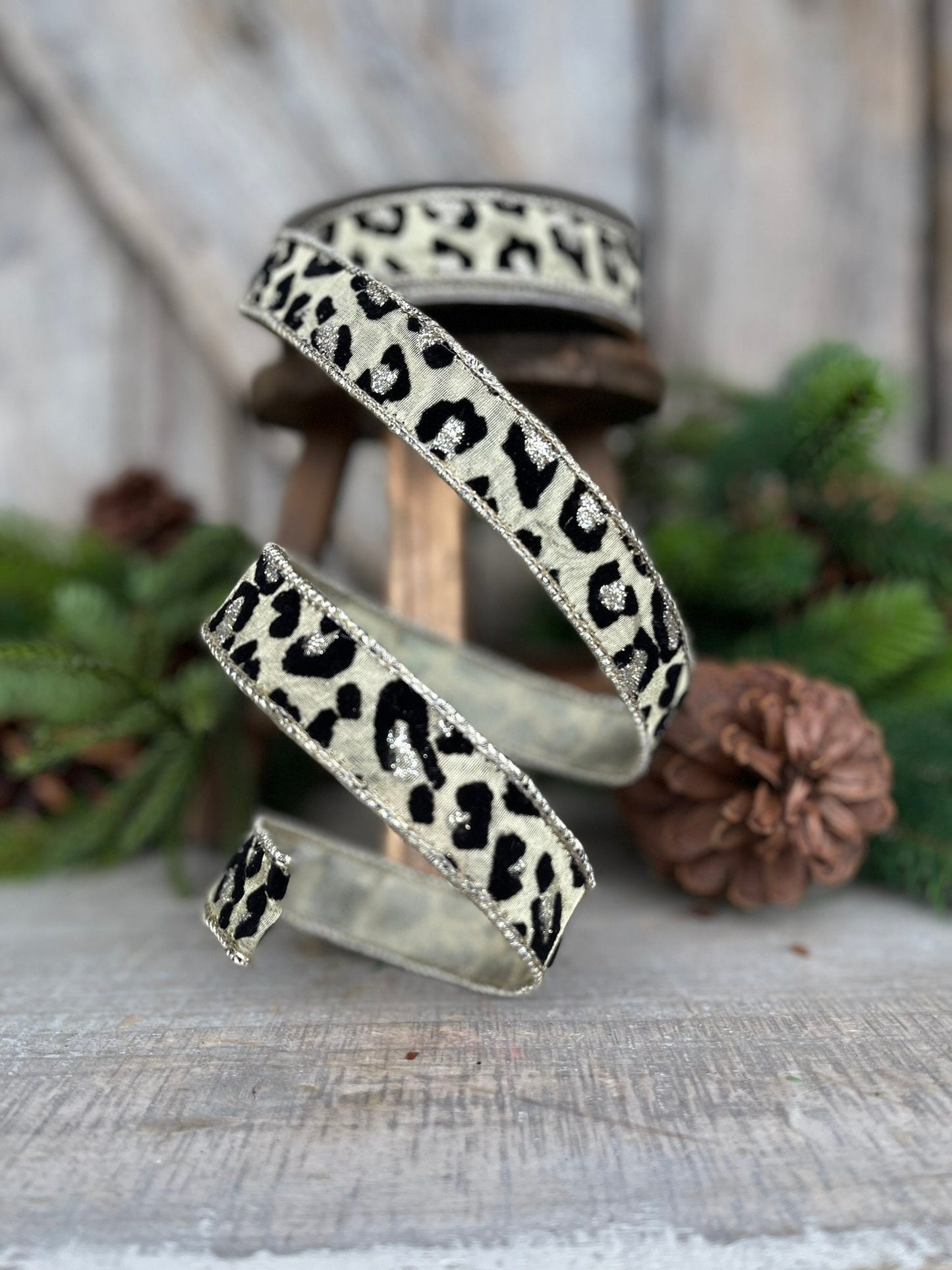 1" Platinum Cheetah Ribbon, Farrisilk Platinum Cheetah Ribbon, Wired Ribbon