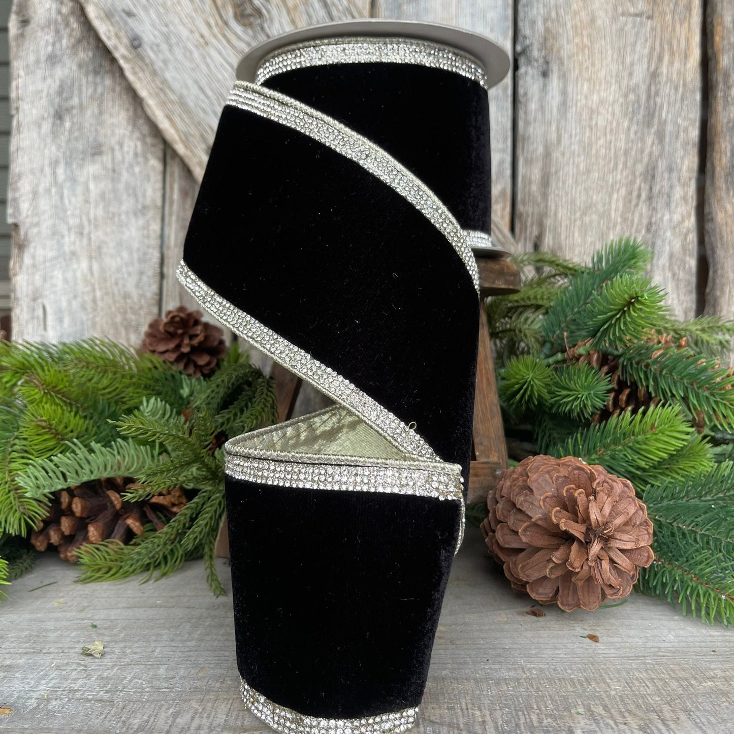 4" Black Diamond RIbbon, Farrisilk Ribbon, Black Velvet Ribbon