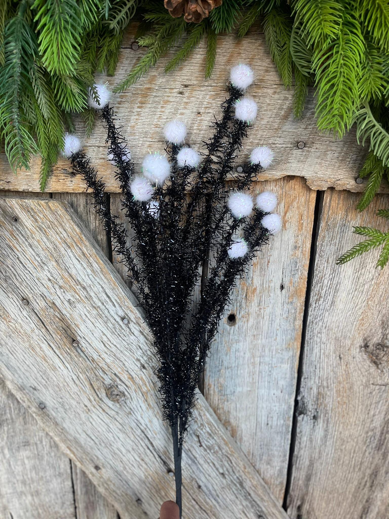 34" Black White Halloween Spray, Halloween Picks and Stems, BlackFloral Spray, Halloween Decor, Wreath supply, floral supply, 57144BKWT