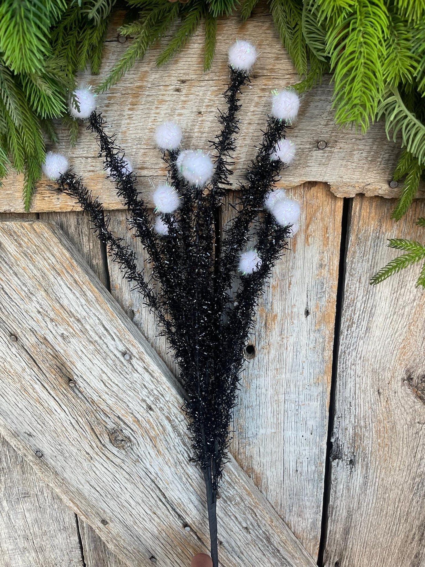 34" Black White Halloween Spray, Halloween Picks and Stems, BlackFloral Spray, Halloween Decor, Wreath supply, floral supply, 57144BKWT