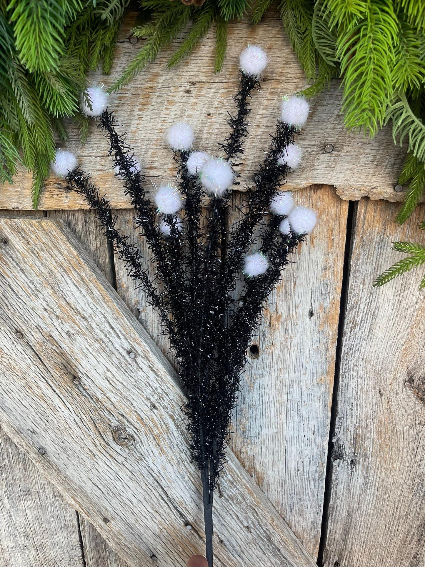 34" Black White Halloween Spray, Halloween Picks and Stems, BlackFloral Spray, Halloween Decor, Wreath supply, floral supply, 57144BKWT