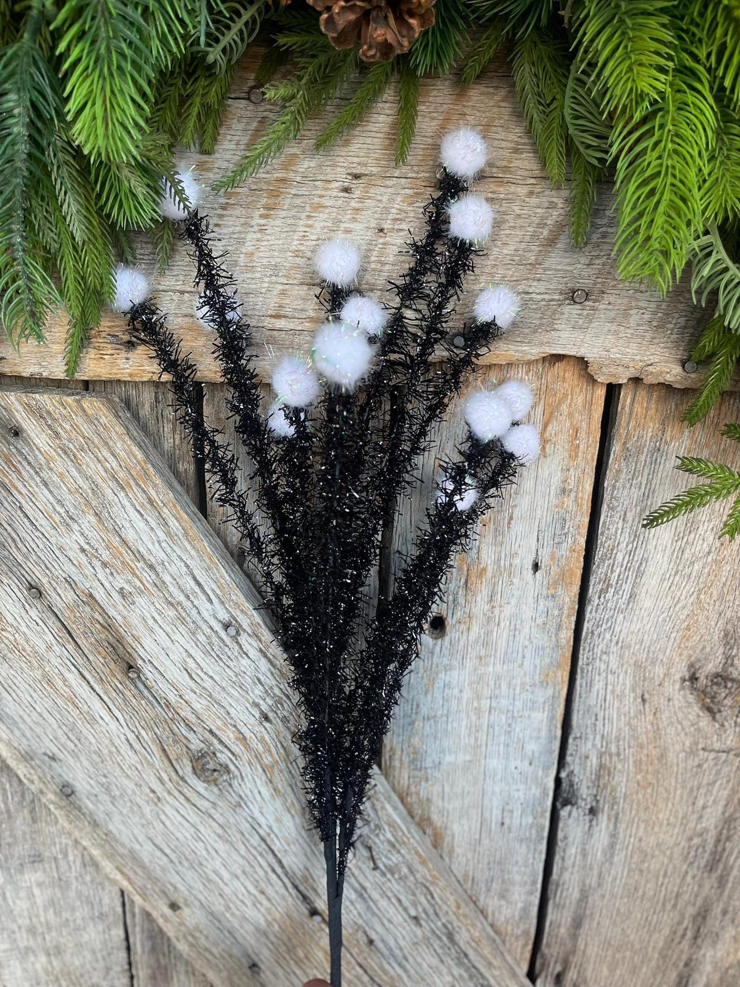 34" Black White Halloween Spray, Halloween Picks and Stems, BlackFloral Spray, Halloween Decor, Wreath supply, floral supply, 57144BKWT