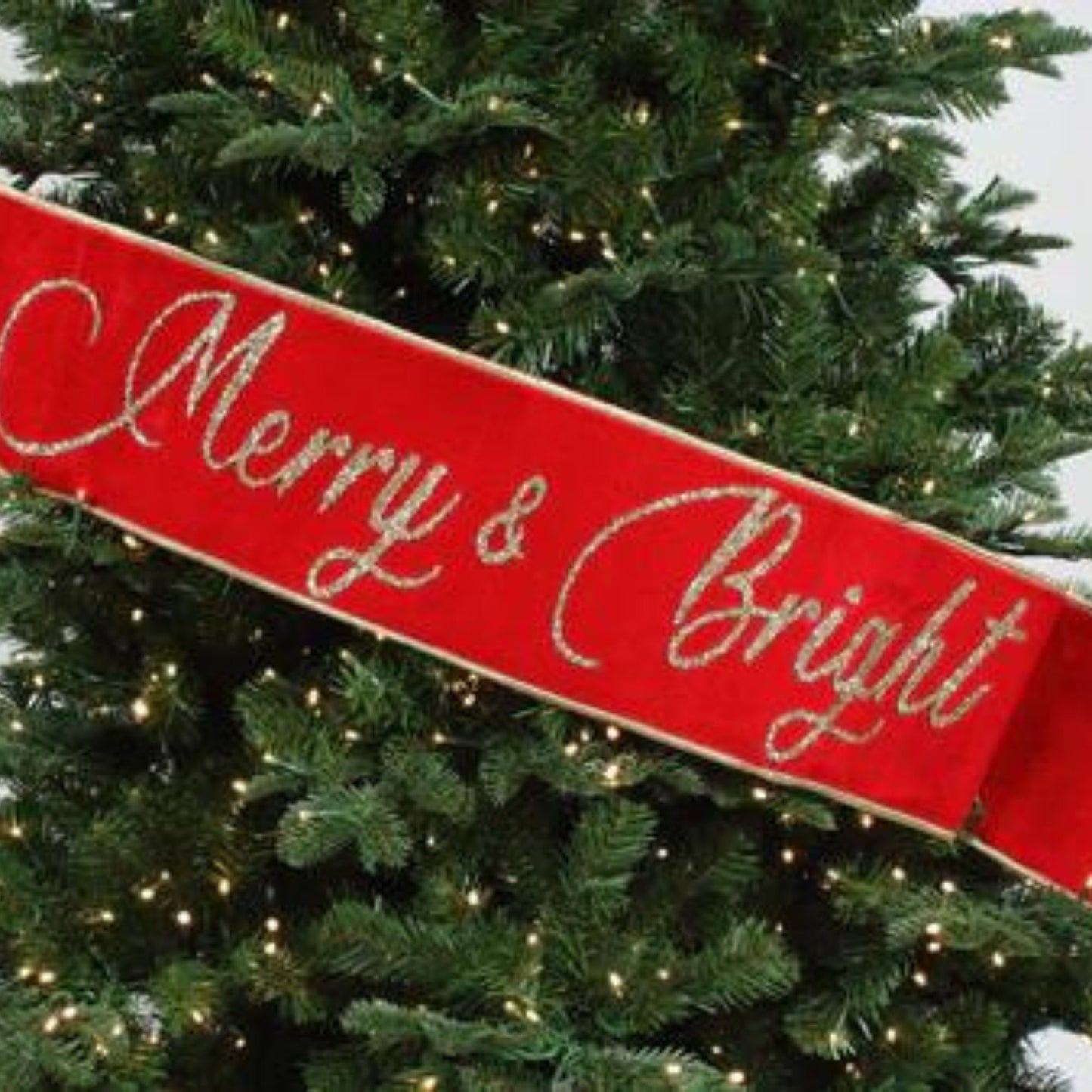 Merry & Bright Banner, Christmas Tree Banner, Red Velvet Banner for Tree