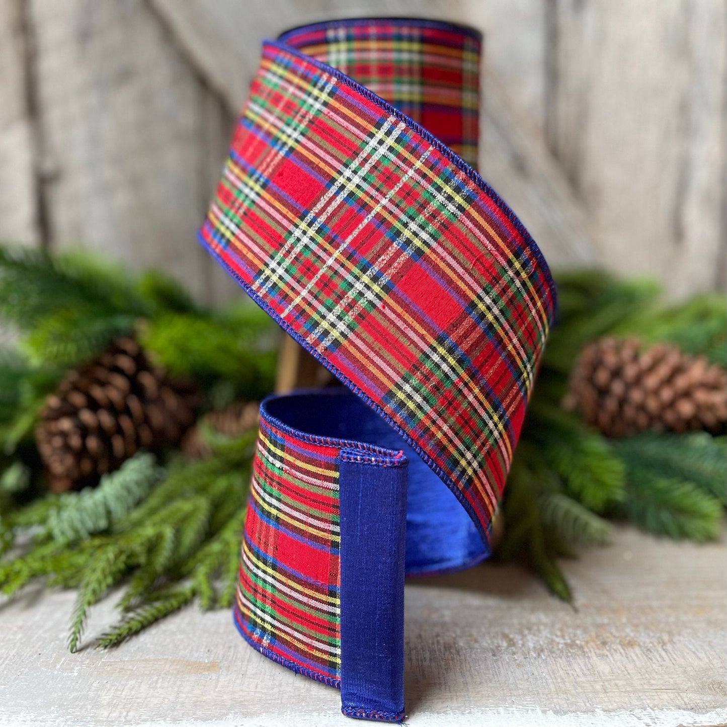 4" Blue Caroler Plaid RIbbon, Farrisilk Ribbon, Plaid RIbbon