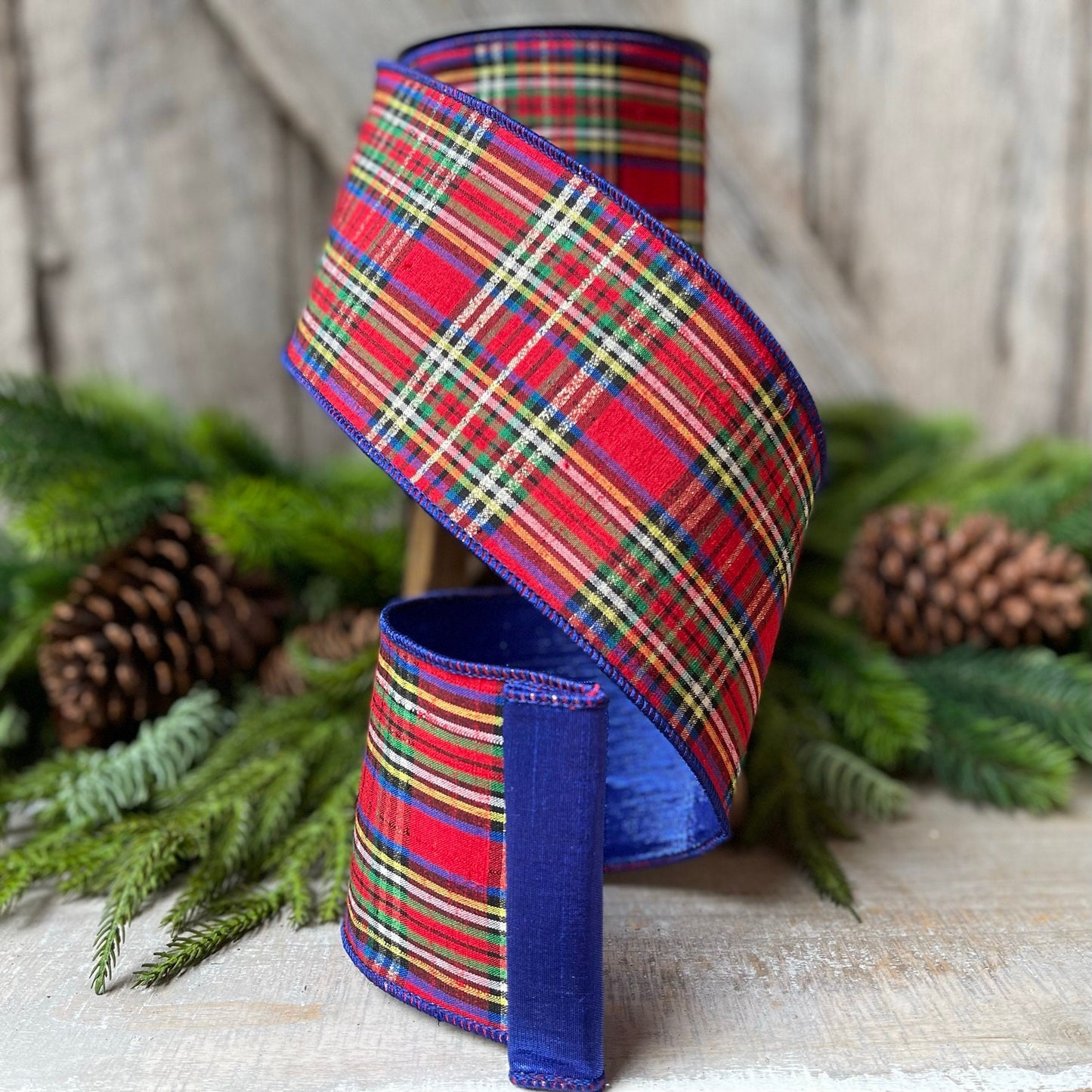 4" Blue Caroler Plaid RIbbon, Farrisilk Ribbon, Plaid RIbbon