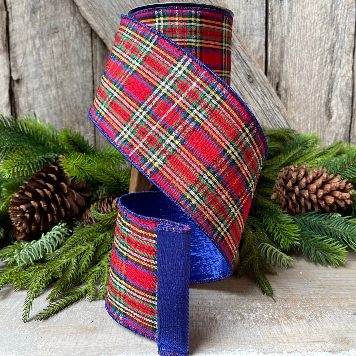 4" Blue Caroler Plaid RIbbon, Farrisilk Ribbon, Plaid RIbbon