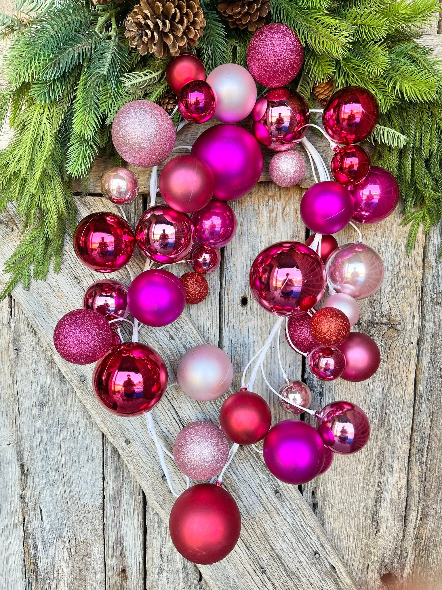 48" Pink Ball Garland, Pinkmas Decor, Pink Christmas Tree