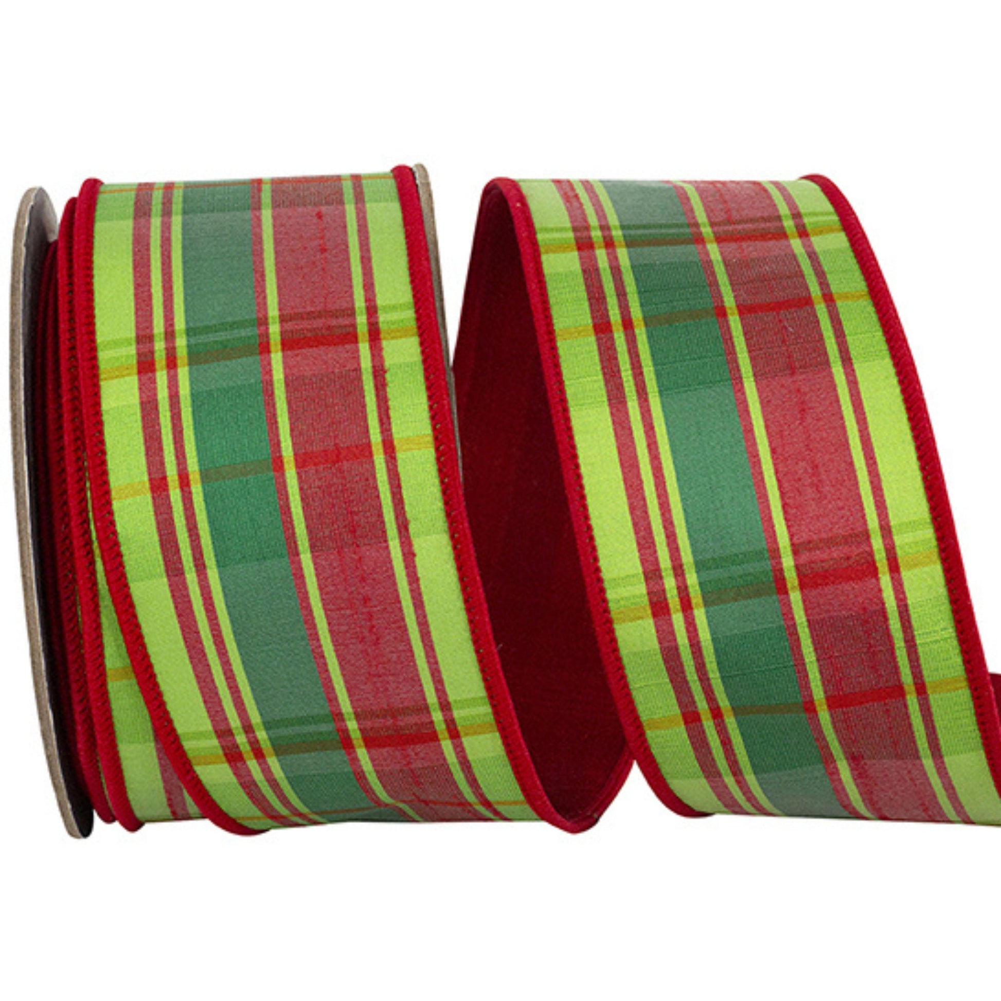 2.5" Red Green Plaid Wired RIbbon, Christmas Ribbon, Wired Ribbon