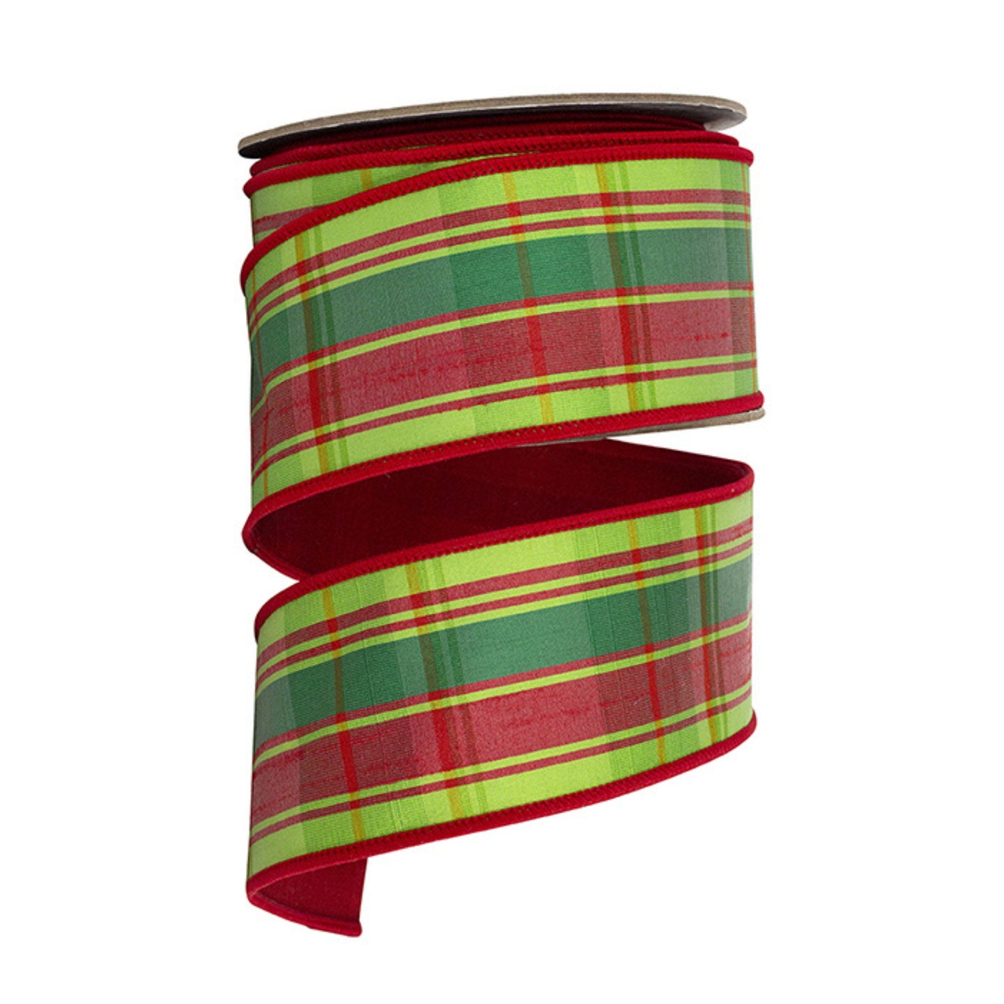 2.5" Red Green Plaid Wired RIbbon, Christmas Ribbon, Wired Ribbon