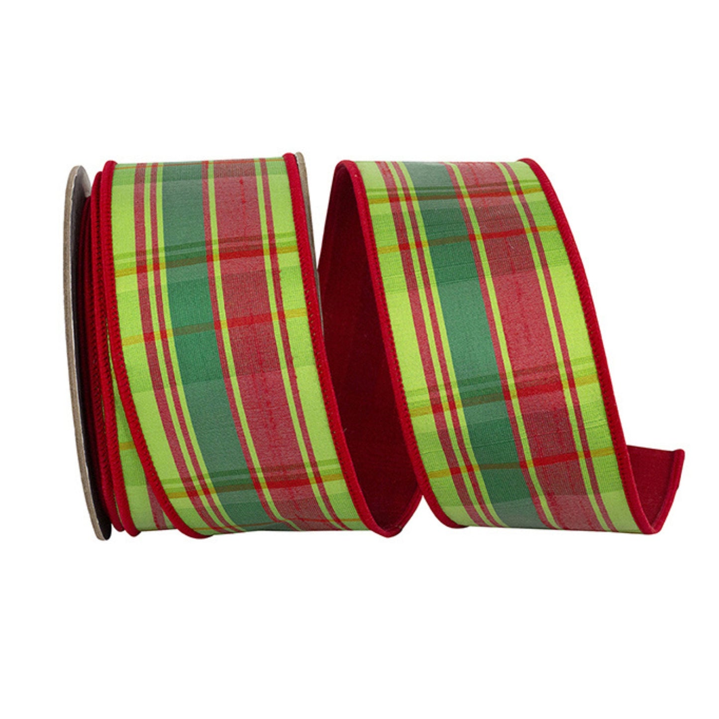 2.5" Red Green Plaid Wired RIbbon, Christmas Ribbon, Wired Ribbon