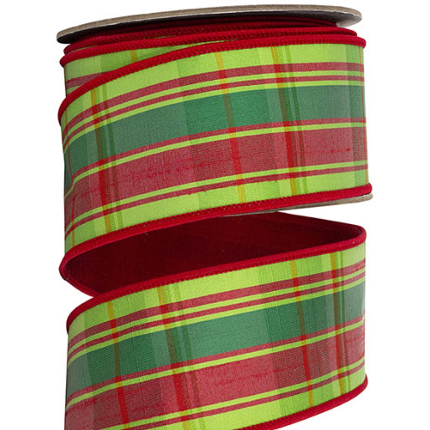 2.5" Red Green Plaid Wired RIbbon, Christmas Ribbon, Wired Ribbon