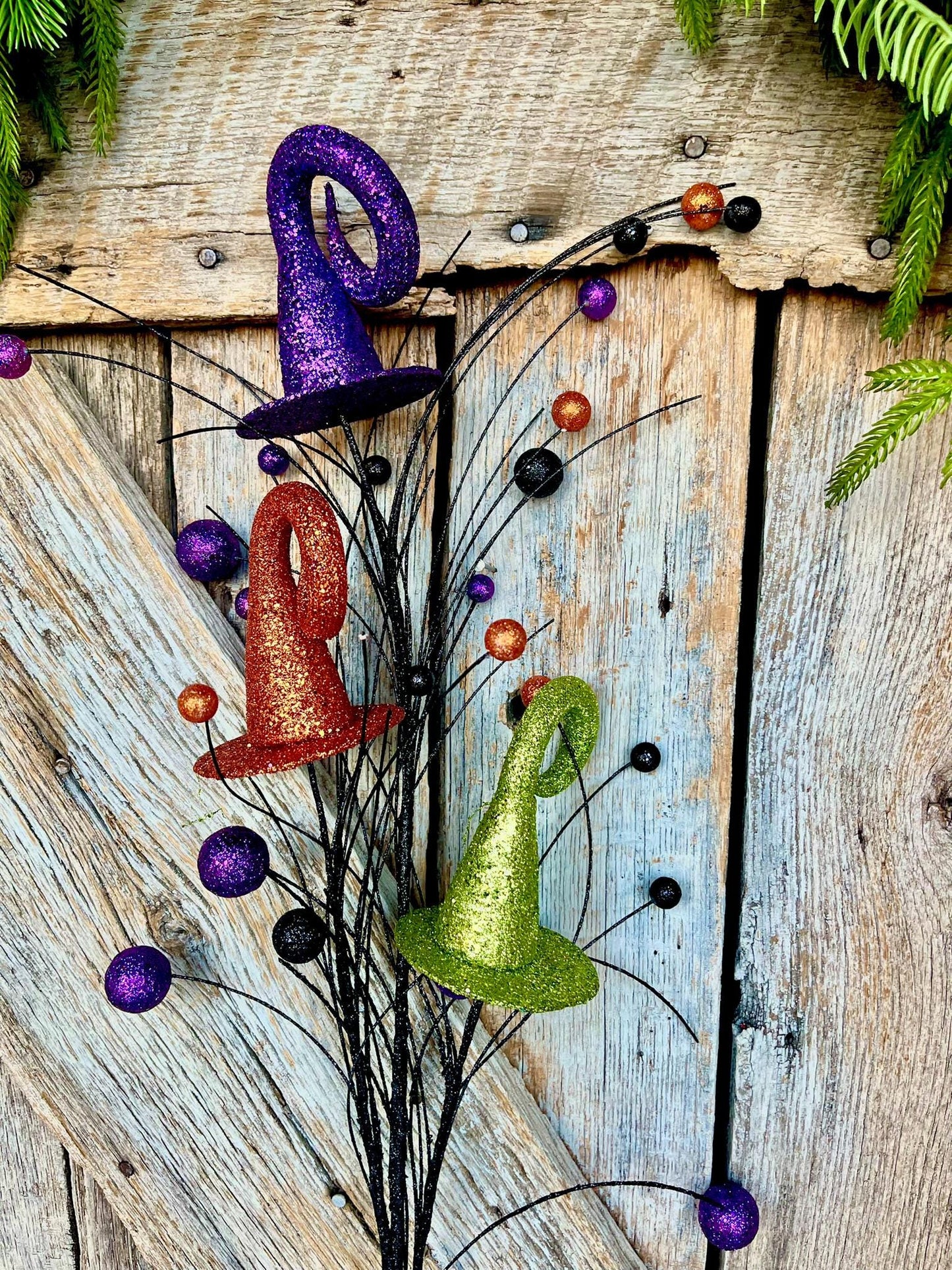 31" Witch Hat Glittered Spray, Halloween Spray, Halloween Floral Spray