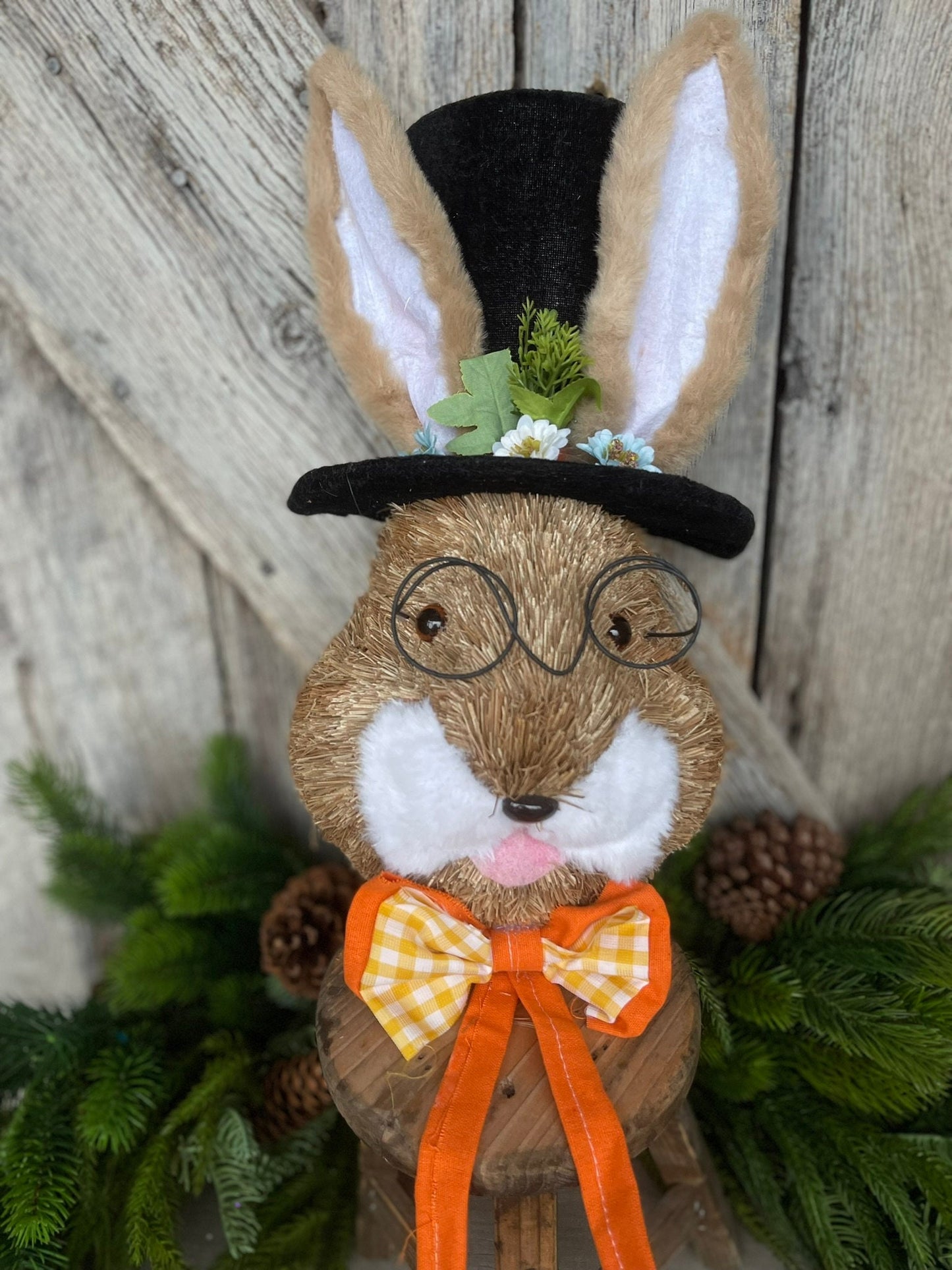 22" Orange Bunny Top Hat Ornament, Easter Decor, Easter Bunny