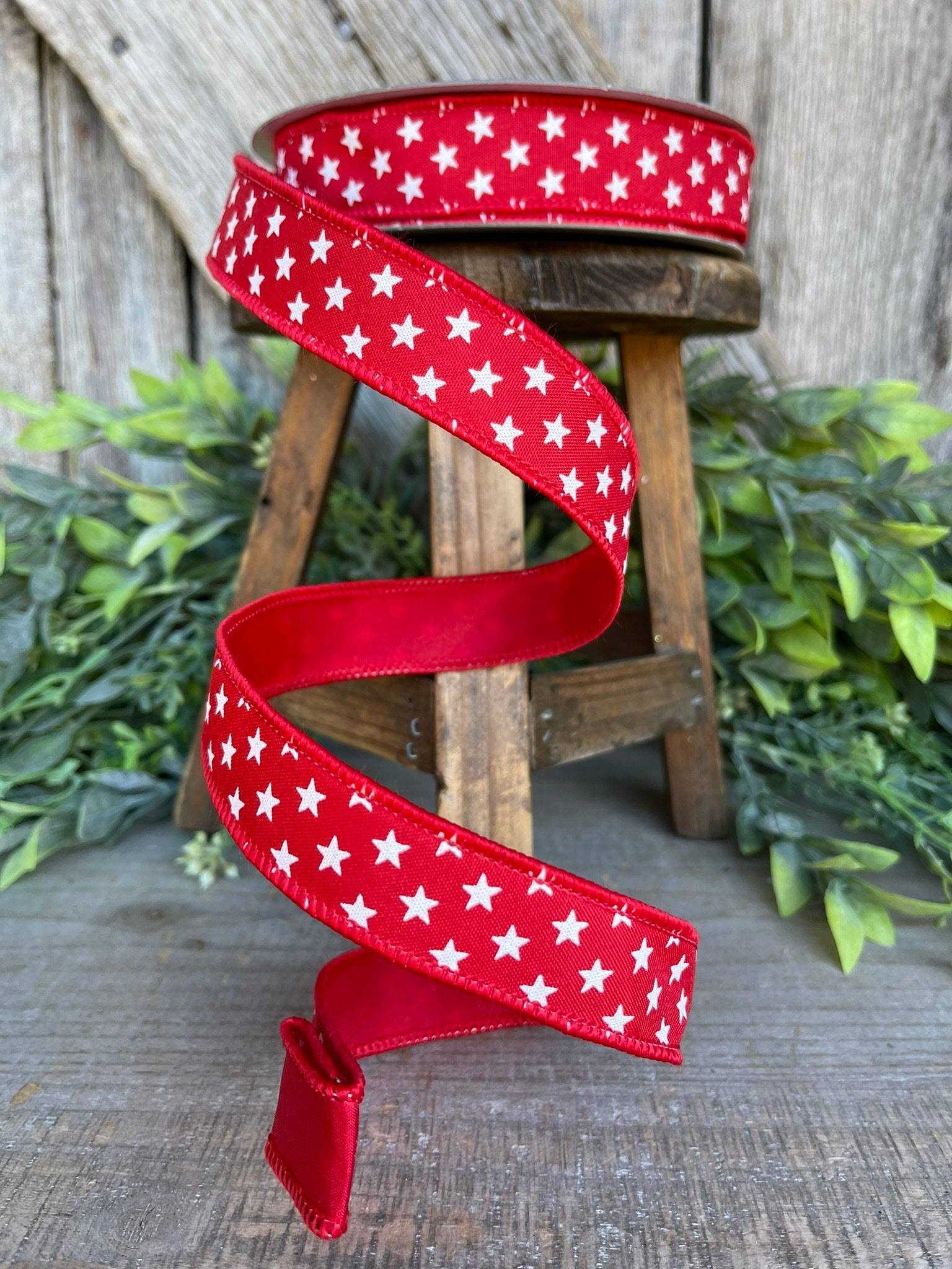 1" Red Stars Wired RIbbon, Farrisilk Ribbon, Designer Ribbon