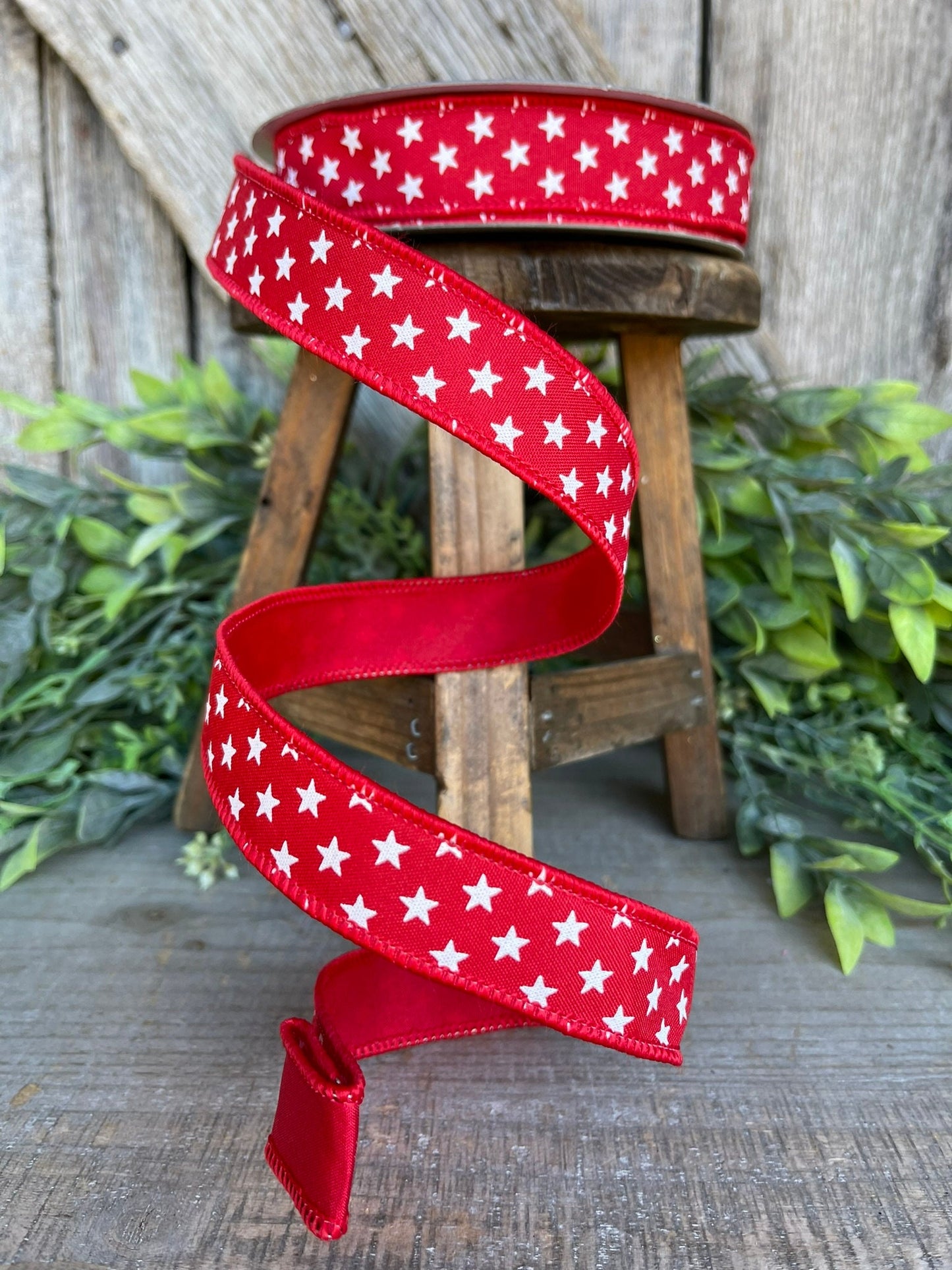 1" Red Stars Wired RIbbon, Farrisilk Ribbon