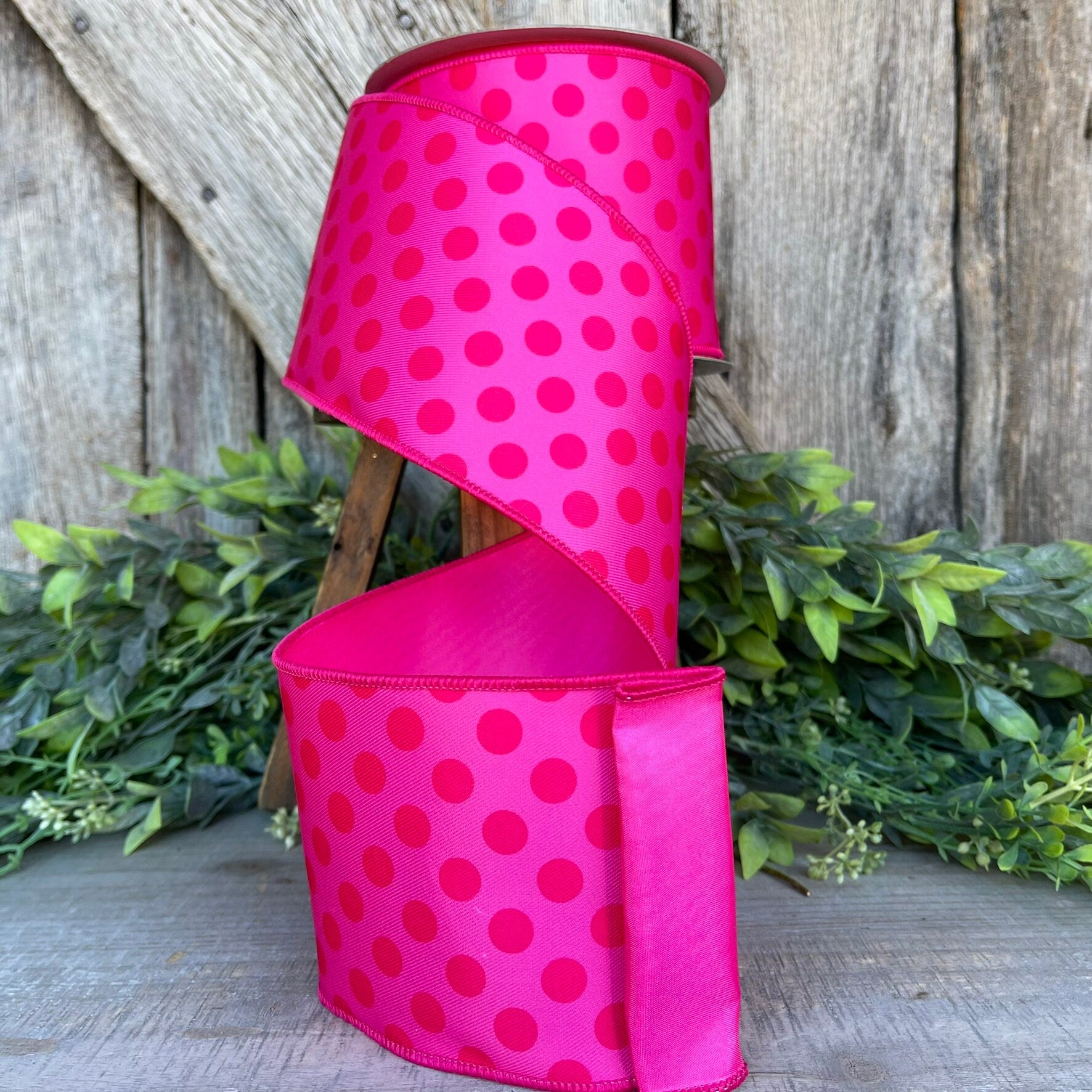 4" Hot Pink Monochrome Dots Ribbon, Farrisilk Ribbon, Designer Ribbon