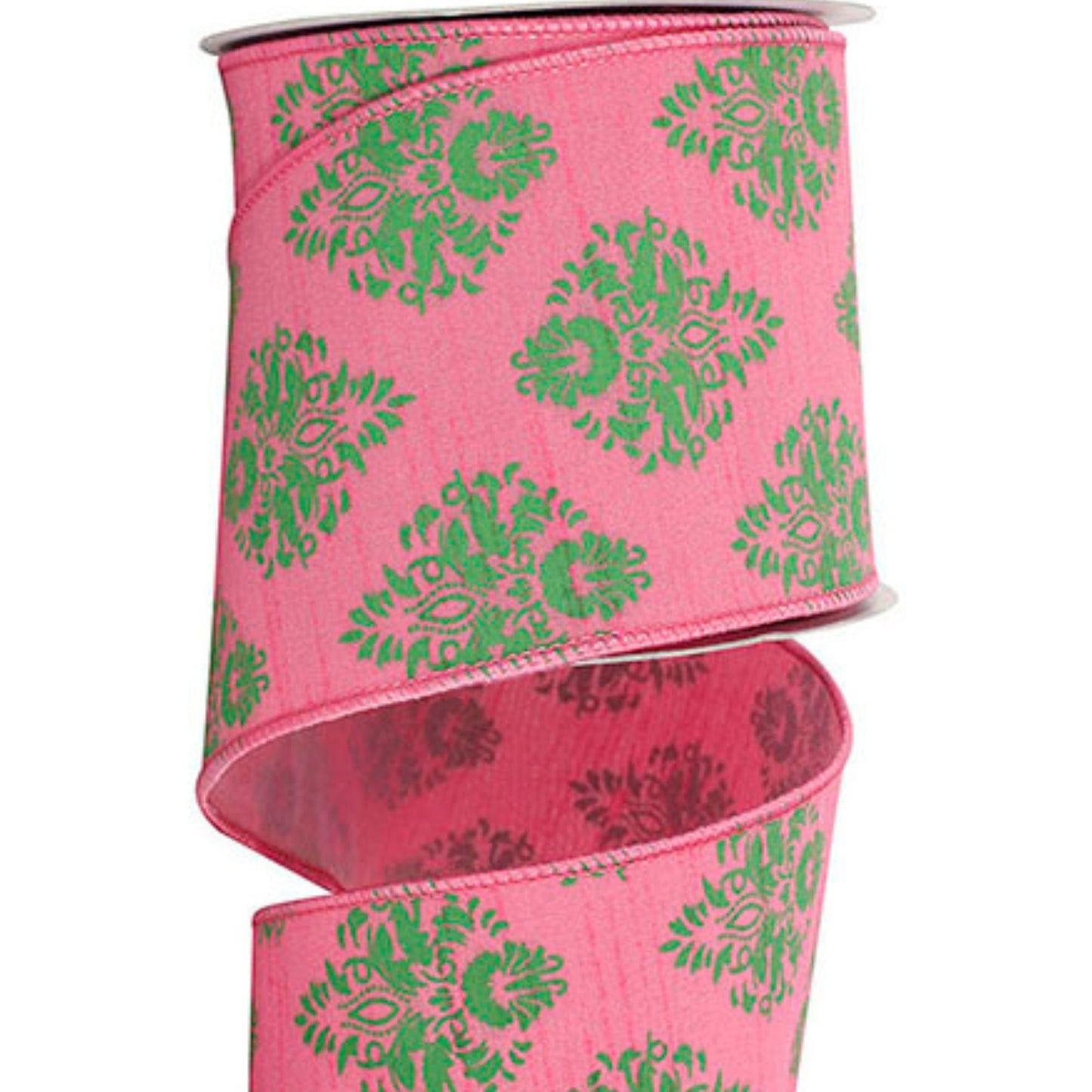 4" Pink Green Florence Ribbon, Wired RIbbon