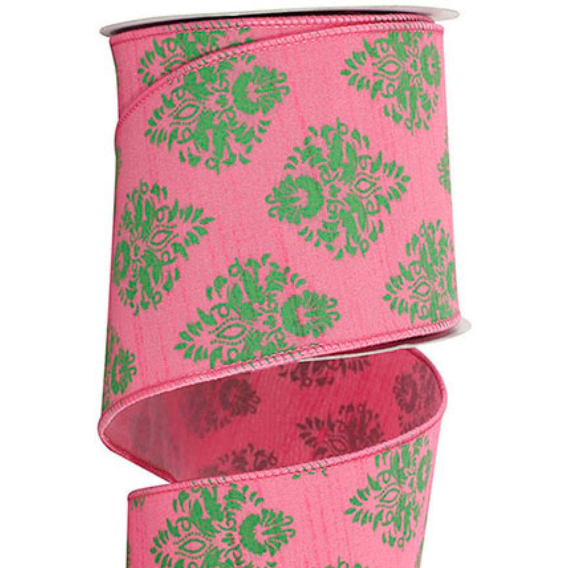 4" Pink Green Florence Ribbon, Wired RIbbon