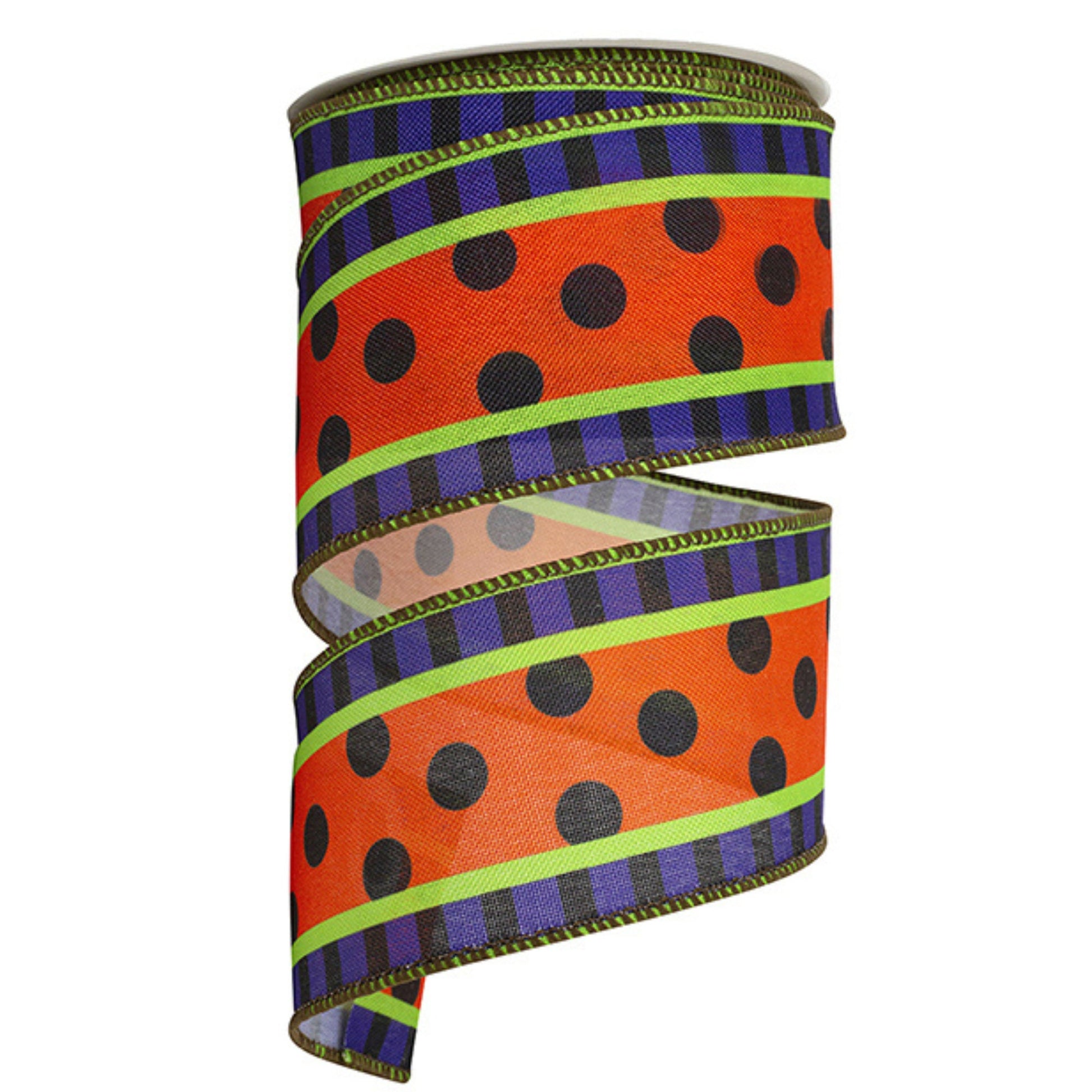 2.5" Halloween RIbbon, Polka dot and Stripes Ribbon, Black Purple Orange Ribbon