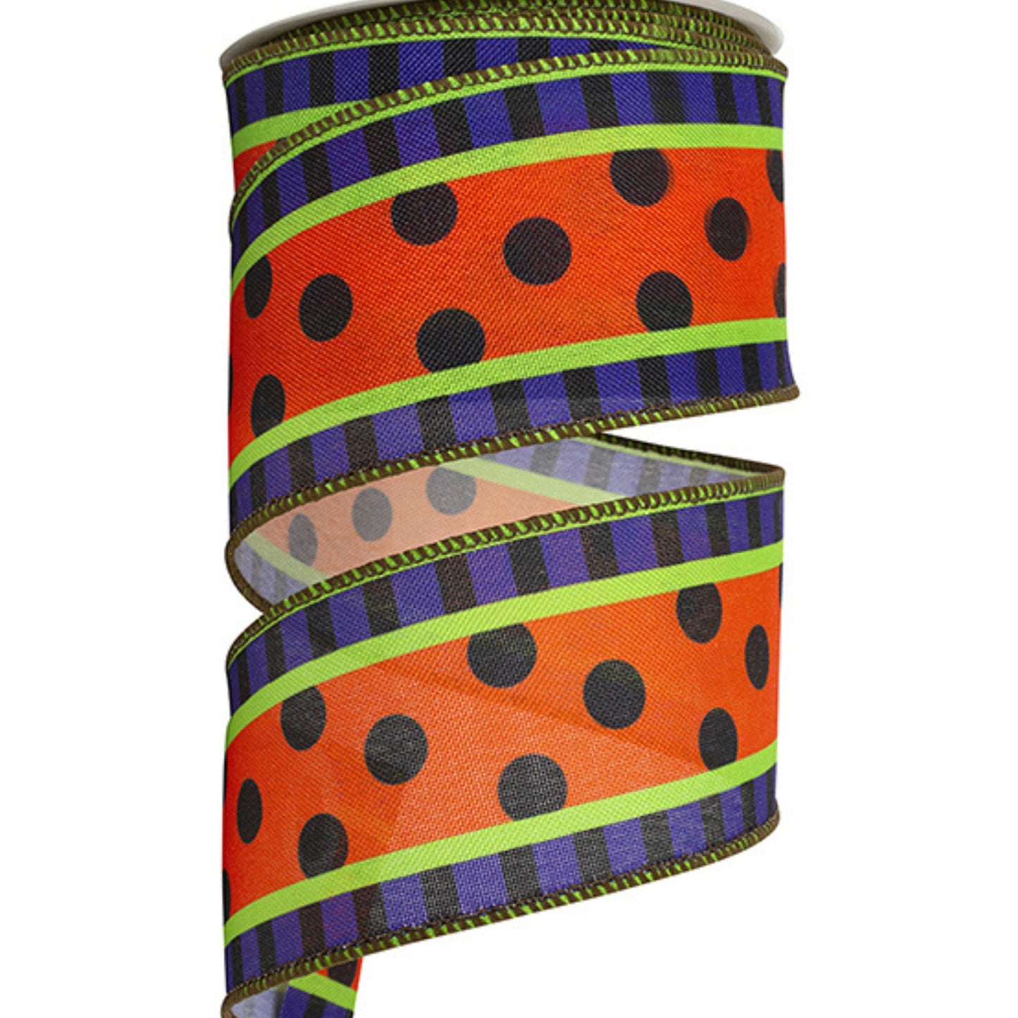 2.5" Halloween RIbbon, Polka dot and Stripes Ribbon, Black Purple Orange Ribbon