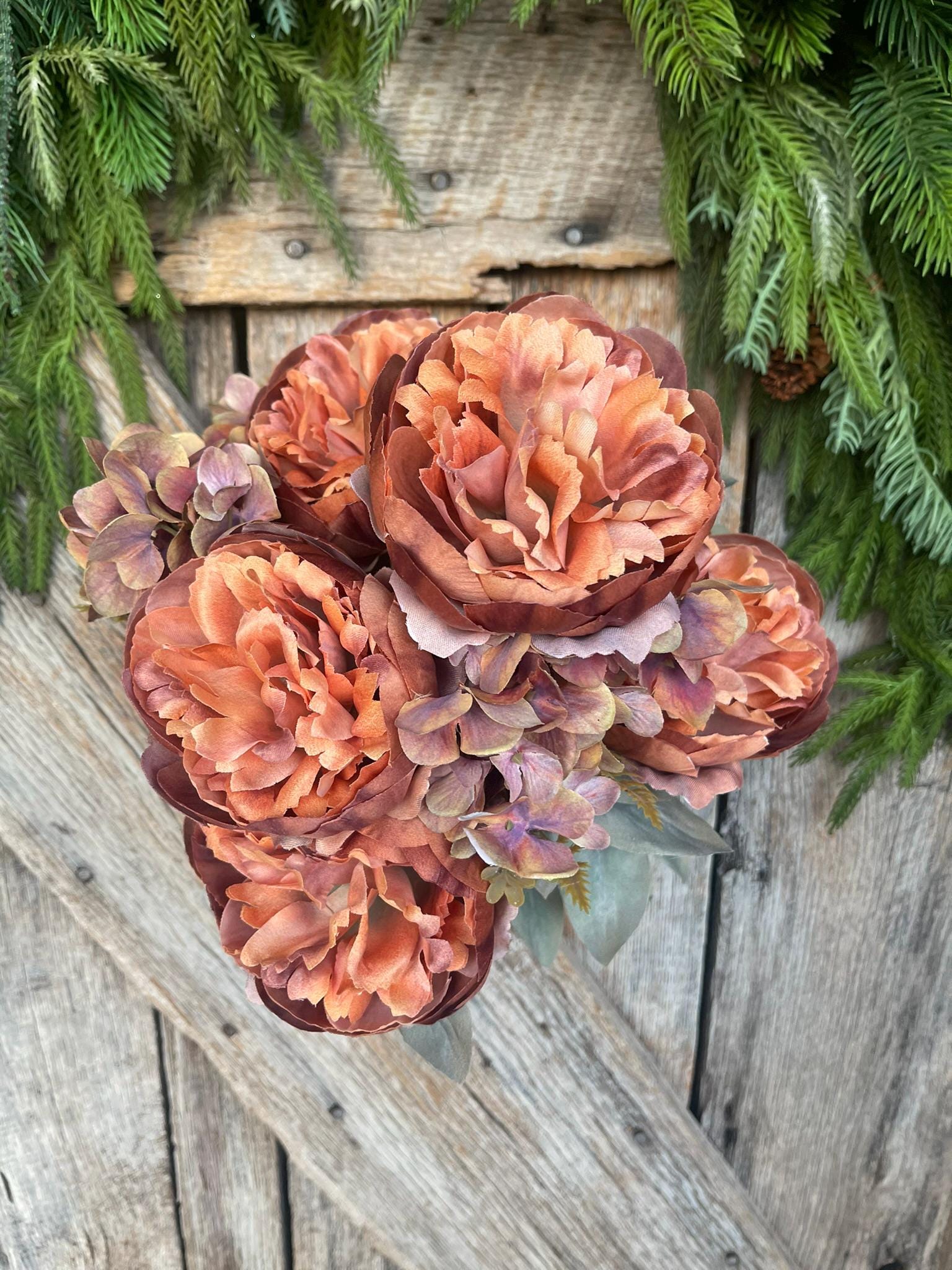 19" Fall Peony Hydrangea Bush, Brown Peony Bush, Harvest Floral, Artificial Florals, Fall Wedding Florals, Fall Wreath Florals