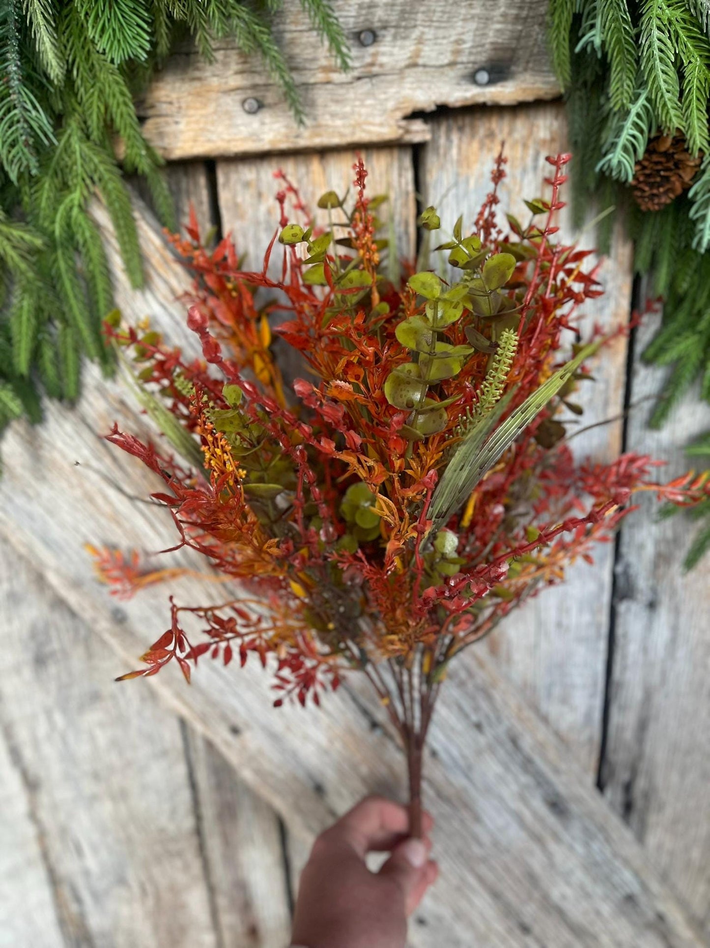 17.5" Fall Greenery Bush, Autum Plastic Greenery Bush, Wreath Filler, Fall bush, orange autumn greenery, wreath supply, Craft Supply, 84341