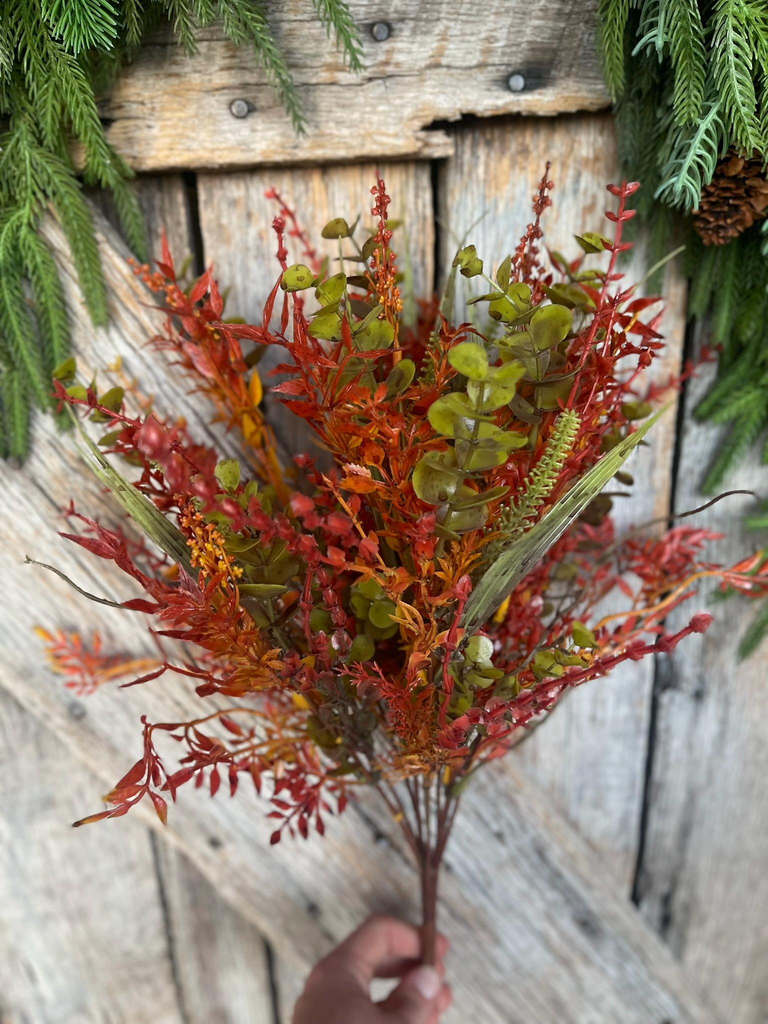 17.5" Fall Greenery Bush, Autum Plastic Greenery Bush