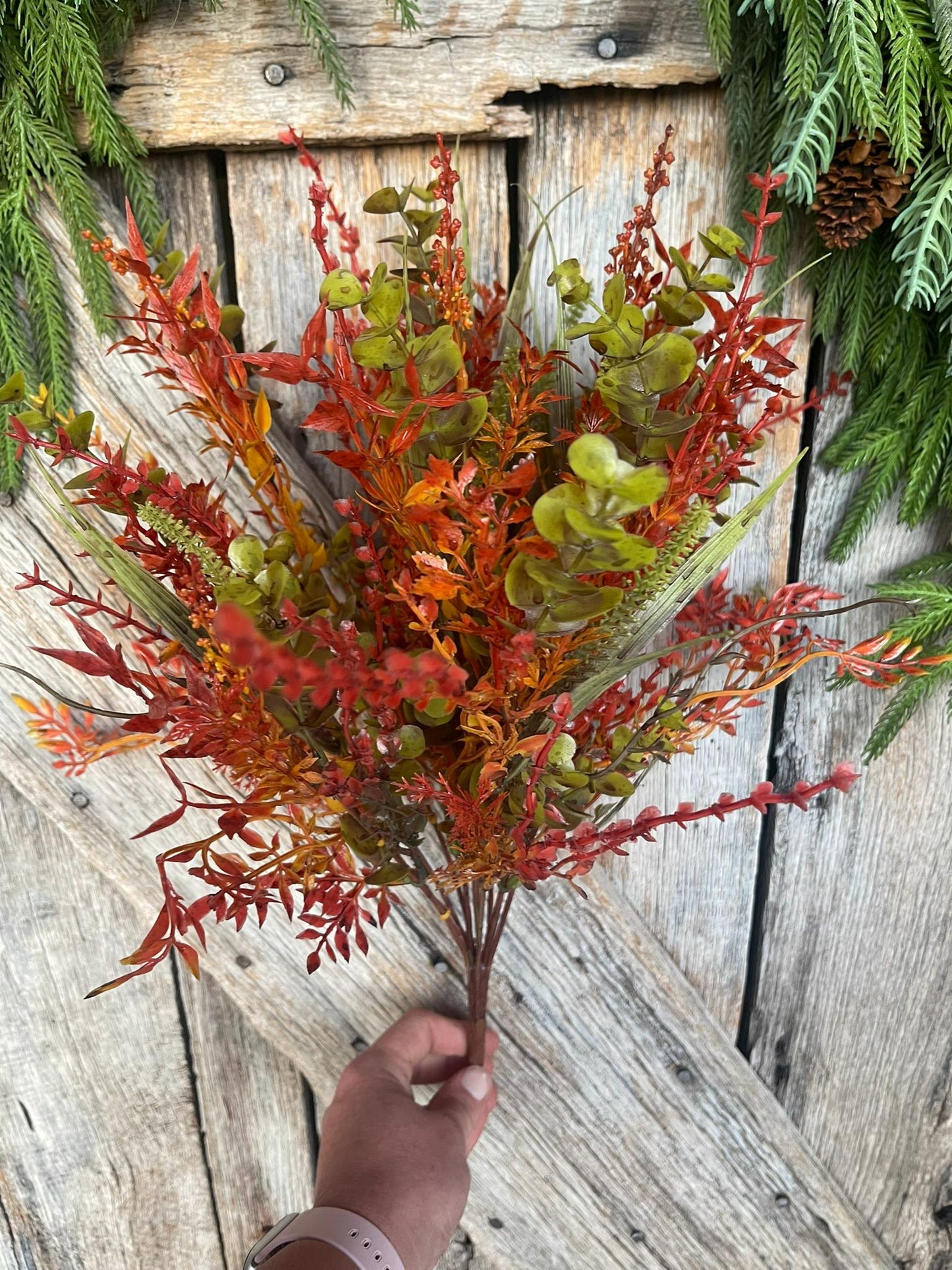 17.5" Fall Greenery Bush, Autum Plastic Greenery Bush