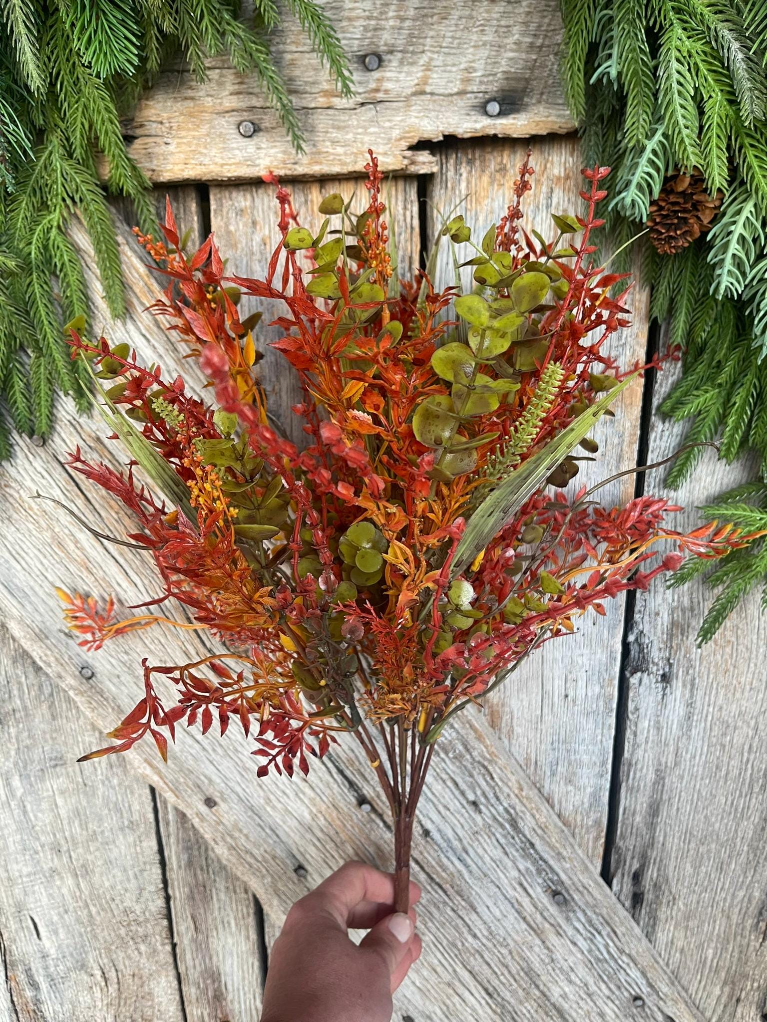 17.5" Fall Greenery Bush, Autum Plastic Greenery Bush, Wreath Filler, Fall bush, orange autumn greenery, wreath supply, Craft Supply, 84341