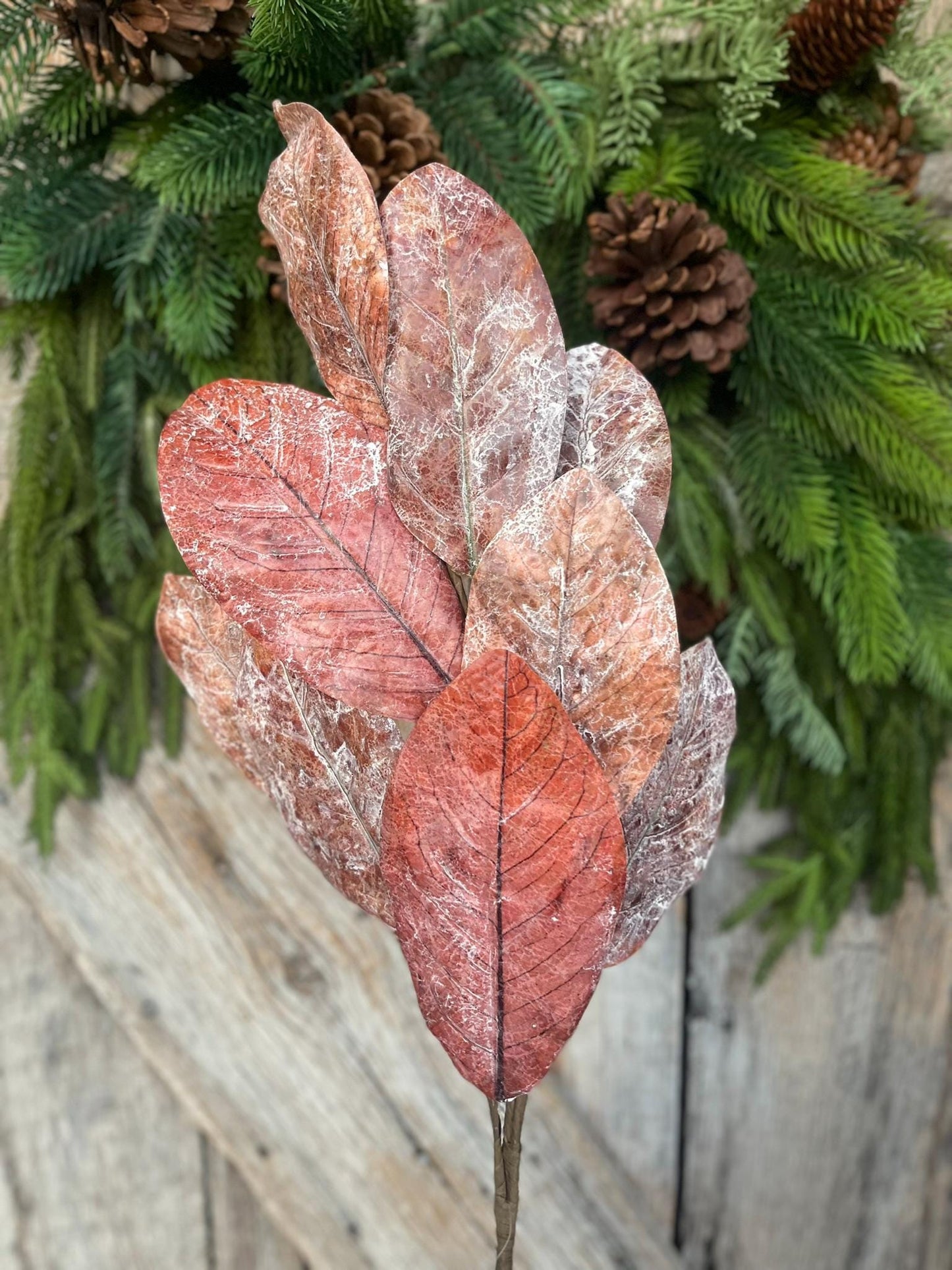 30" Fall Magnolia Leaf Spray, Distressed Magnolia Spray, Rustic Fall Spray, Fall Leaf Spray, Fall Floral Spray, Wreath Supply, 64456-BRN