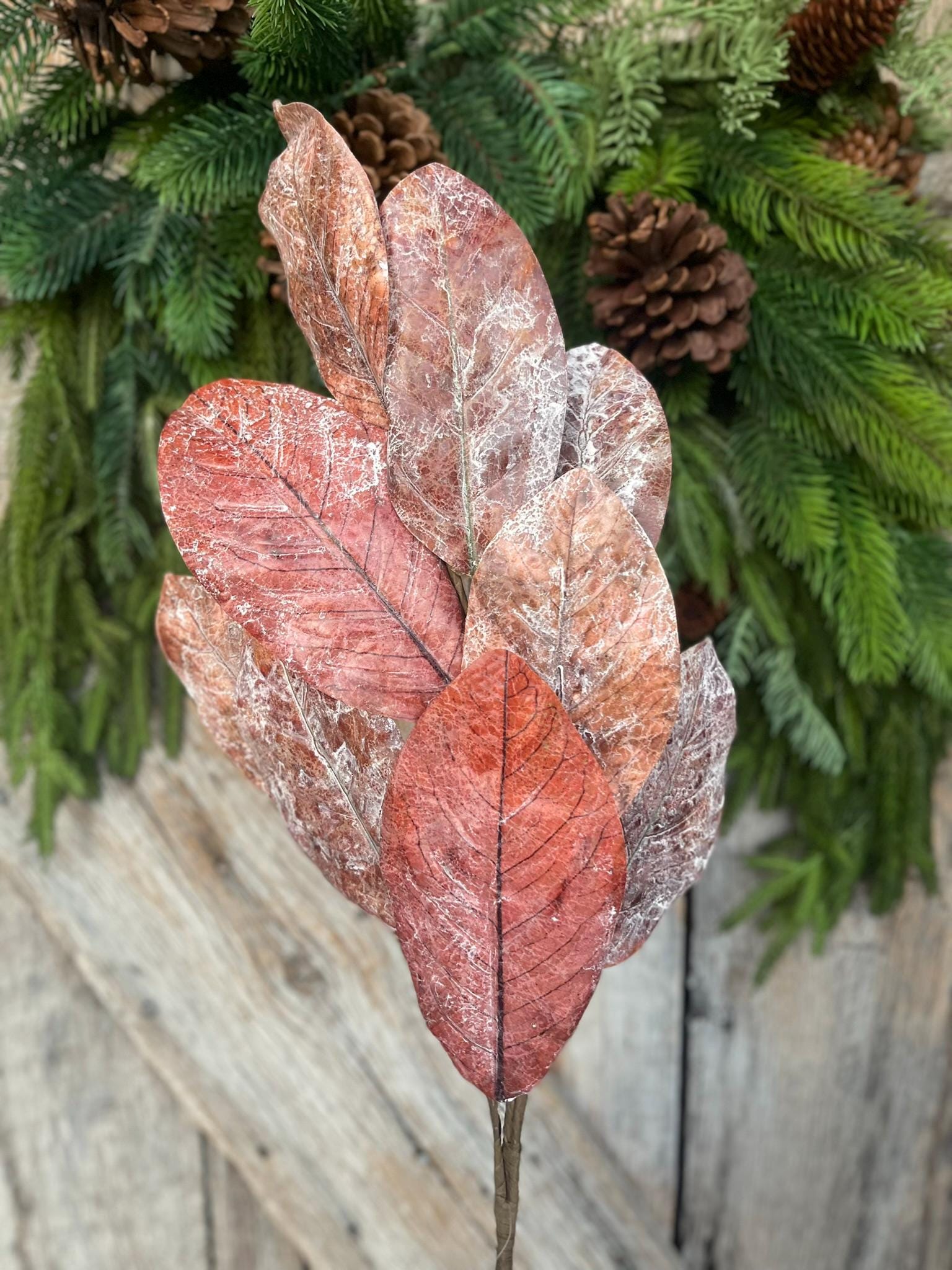 30" Fall Magnolia Leaf Spray, Distressed Magnolia Spray, Rustic Fall Spray, Fall Leaf Spray, Fall Floral Spray, Wreath Supply, 64456-BRN