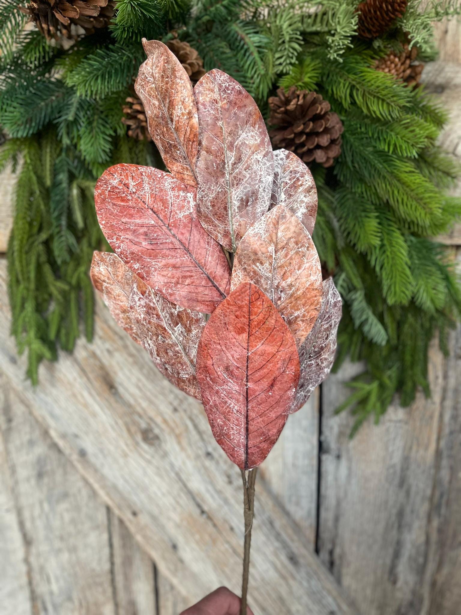 30" Fall Magnolia Leaf Spray, Distressed Magnolia Spray, Rustic Fall Spray, Fall Leaf Spray, Fall Floral Spray, Wreath Supply, 64456-BRN