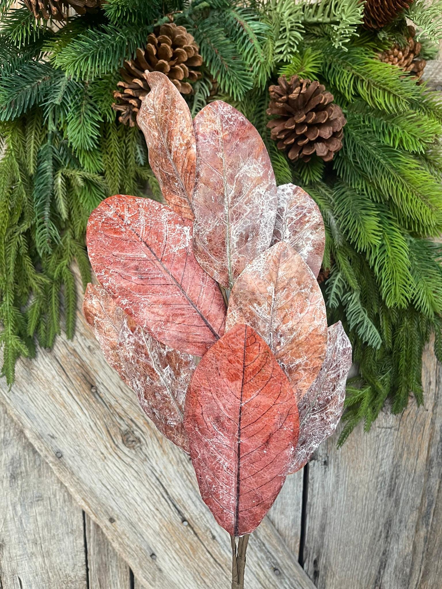 30" Fall Magnolia Leaf Spray, Distressed Magnolia Spray, Rustic Fall Spray, Fall Leaf Spray, Fall Floral Spray, Wreath Supply, 64456-BRN