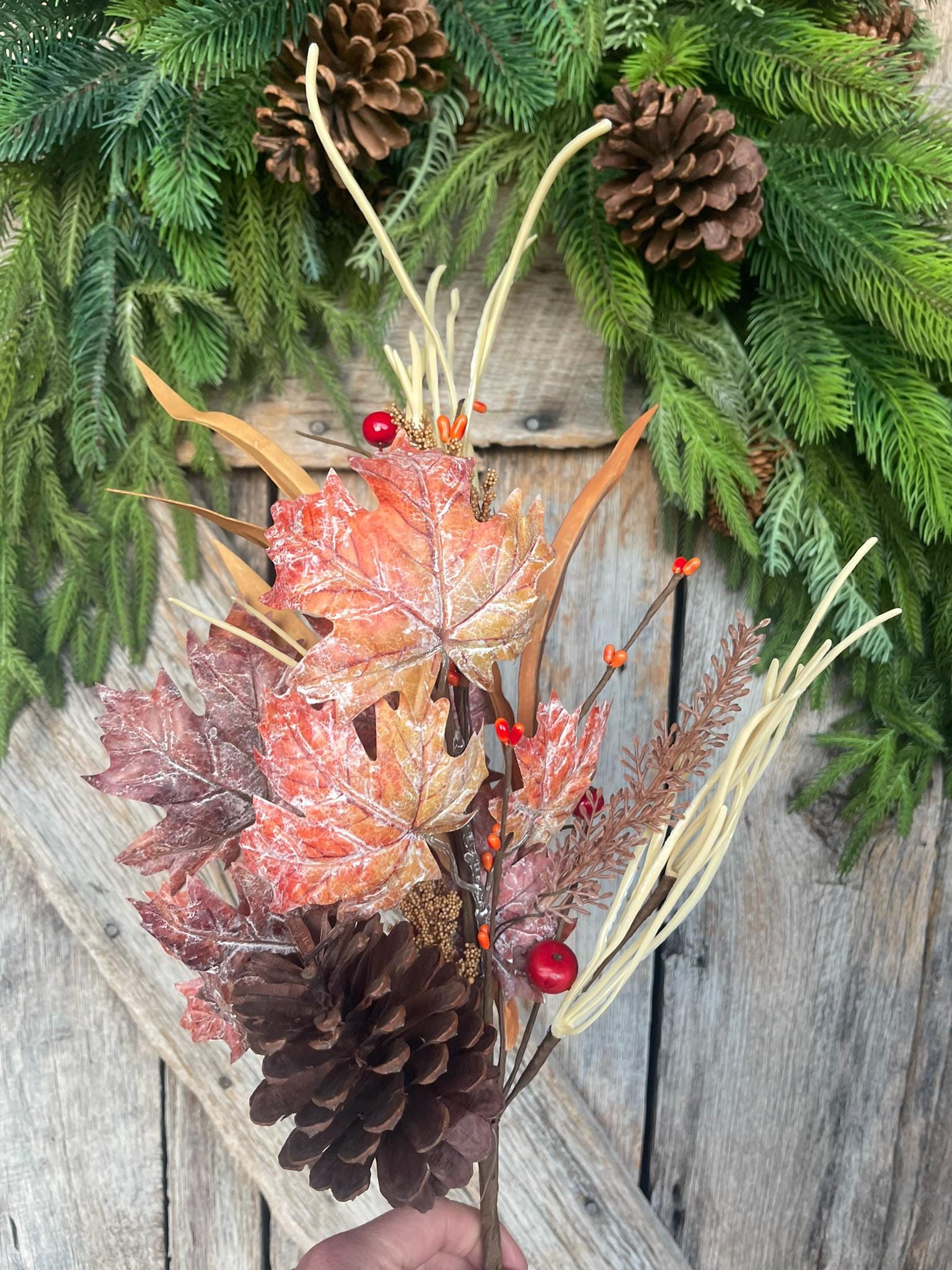 19" Maple Leaf Amaranthus Spray, Fall Leaf Spray