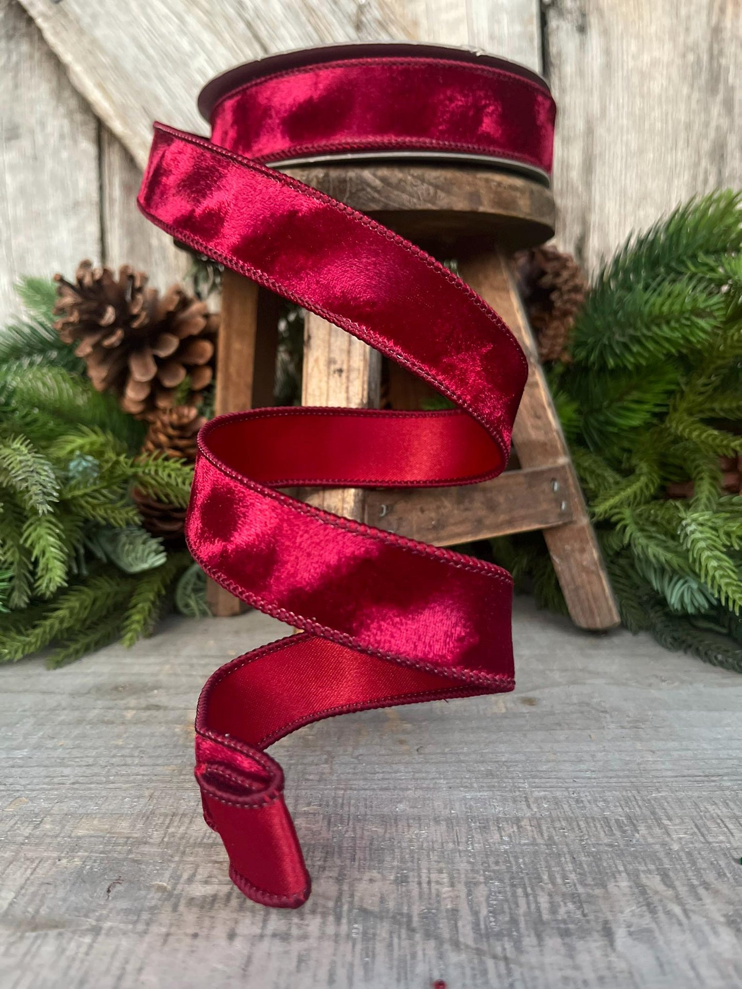 1” Burgundy Silken Velvet Ribbon, Farrisilk ribbon, Velvet ribbon, Christmas Ribbon, Wired Ribbon, maroon velvet, Velvet ribbon,Fall Ribbon