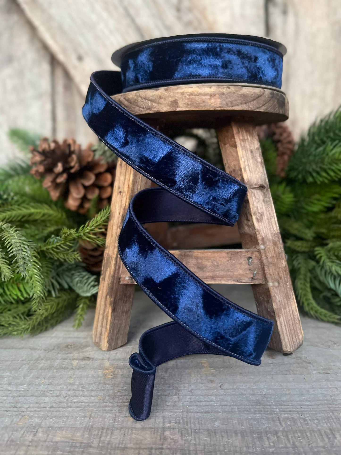 1" Navy Blue Velvet Ribbon, Silken Velvet Ribbon