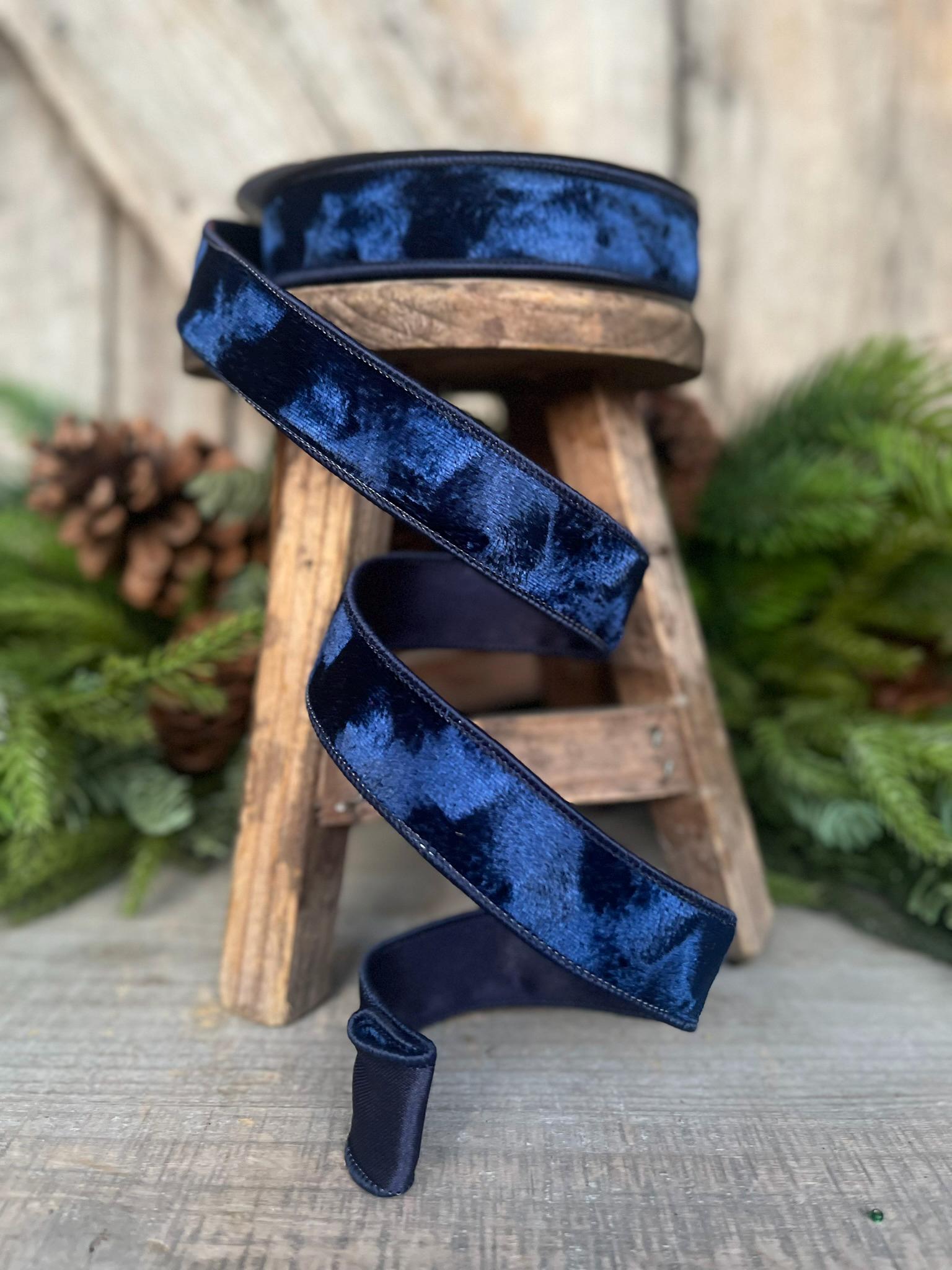 1" Navy Blue Velvet Ribbon, Silken Velvet Ribbon, Farrisilk Wired Velvet Ribbon, wired, Christmas Ribbon, Muted Blue Velvet Ribbon