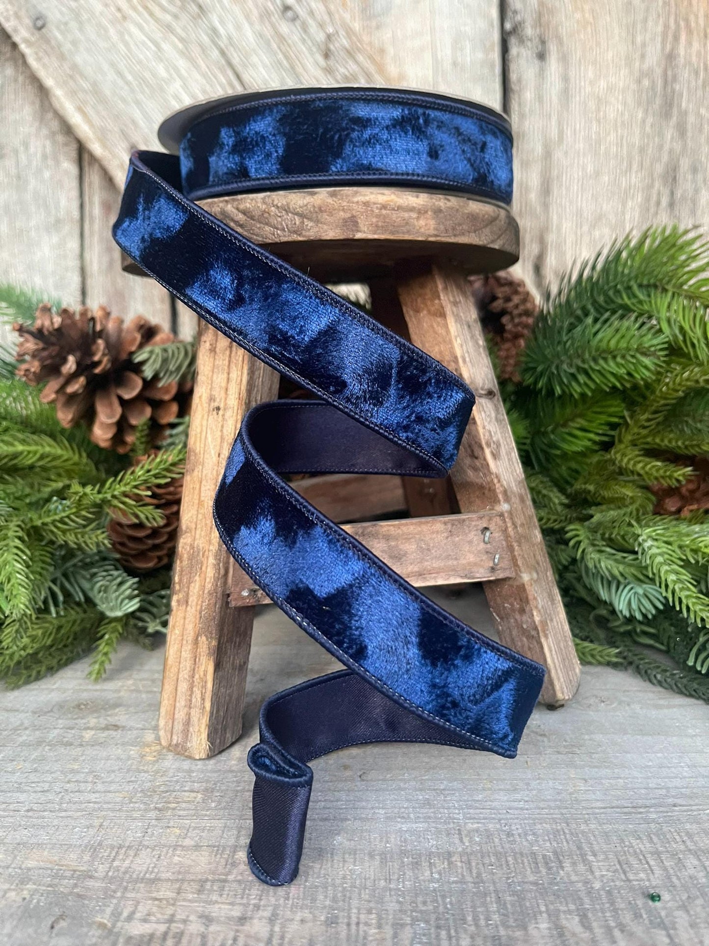 1" Navy Blue Velvet Ribbon, Silken Velvet Ribbon