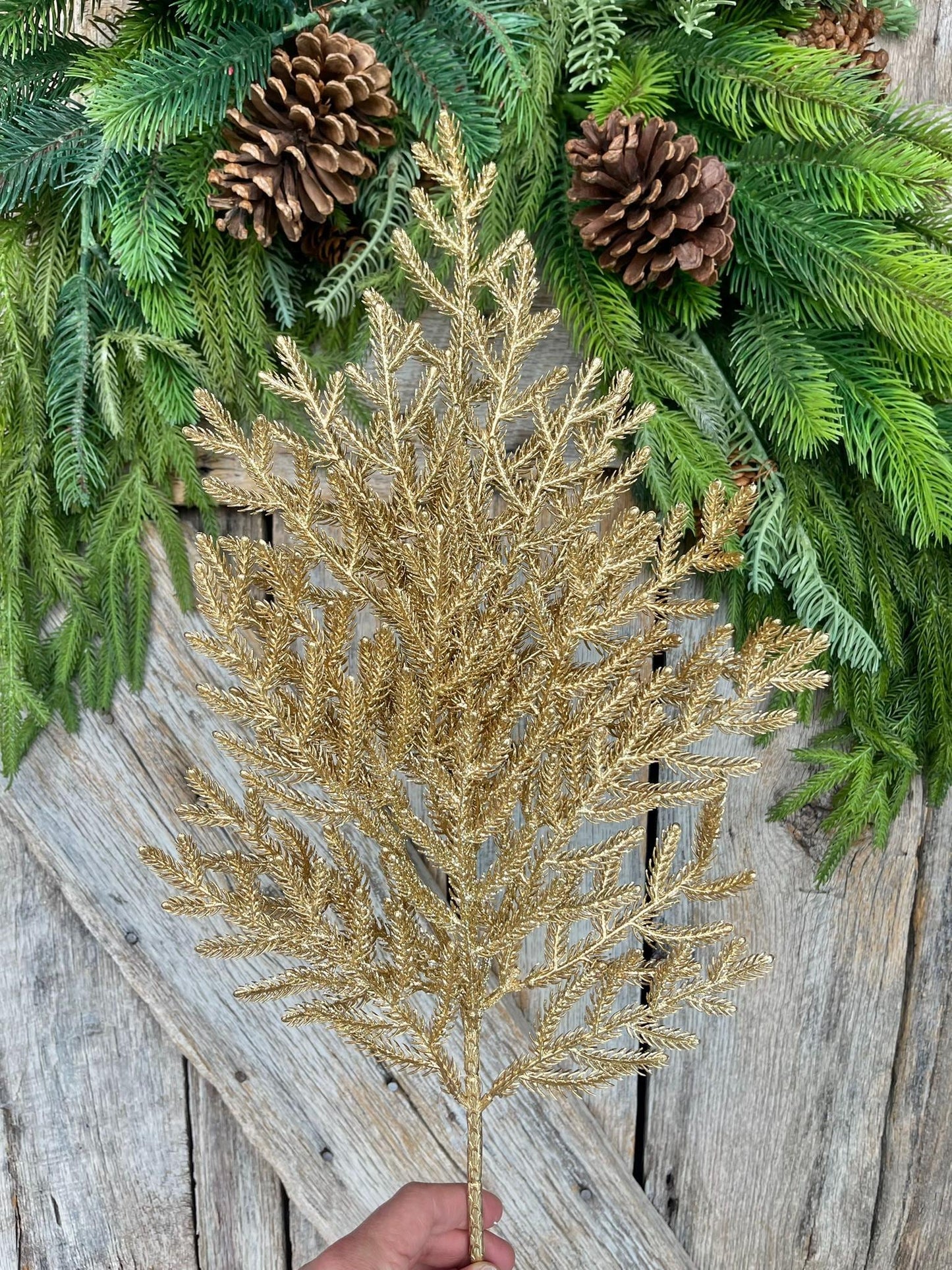 26" Gold Norfolk Pine Spray, Gold Christmas SPray, Christmas Tree Topper Spray, Gold Spray, Pine Spray, Artificial Greenery, 84362